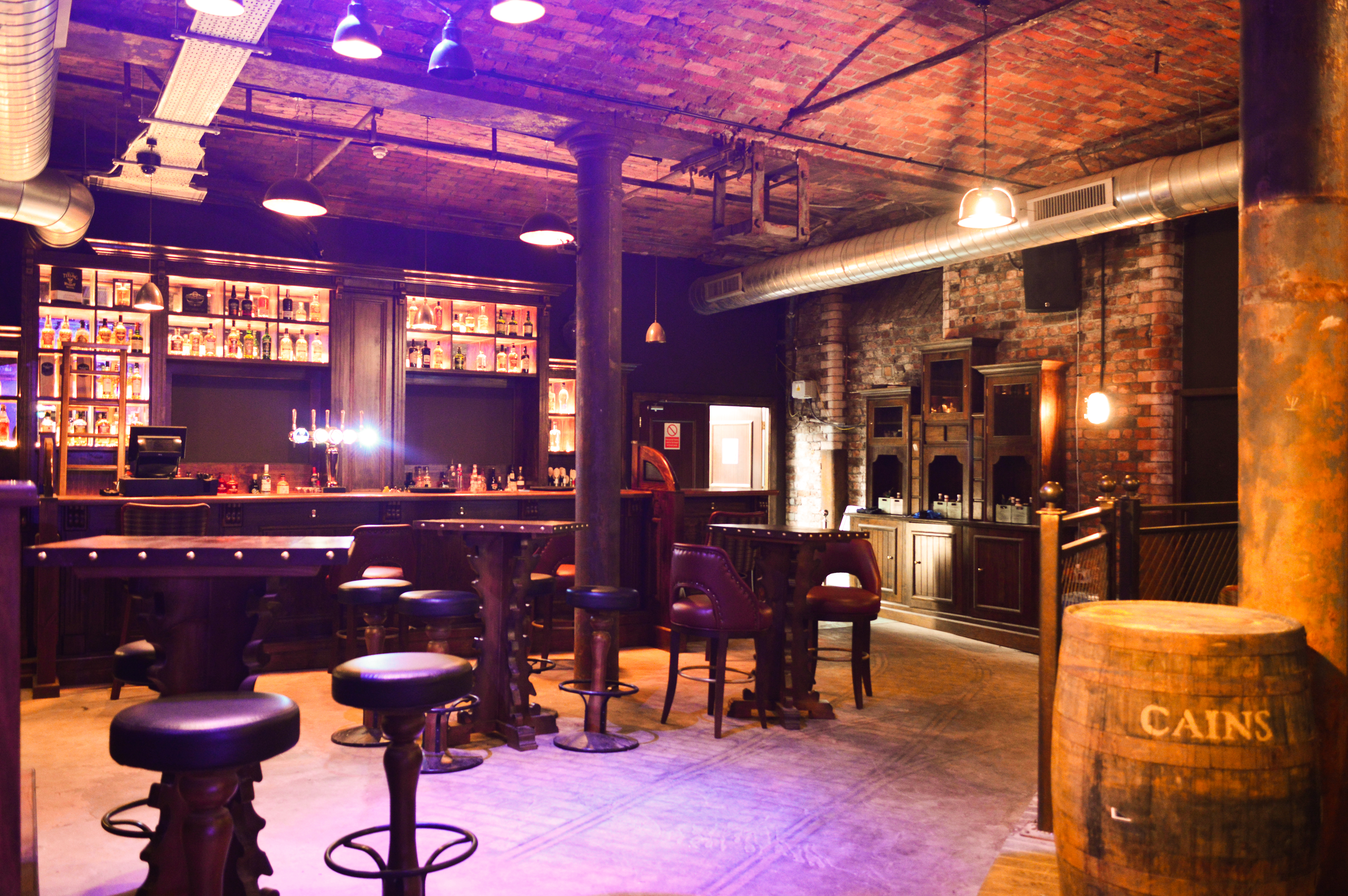 Quarter Hoop venue in Liverpool, warm lighting, ideal for private events and cocktail receptions.