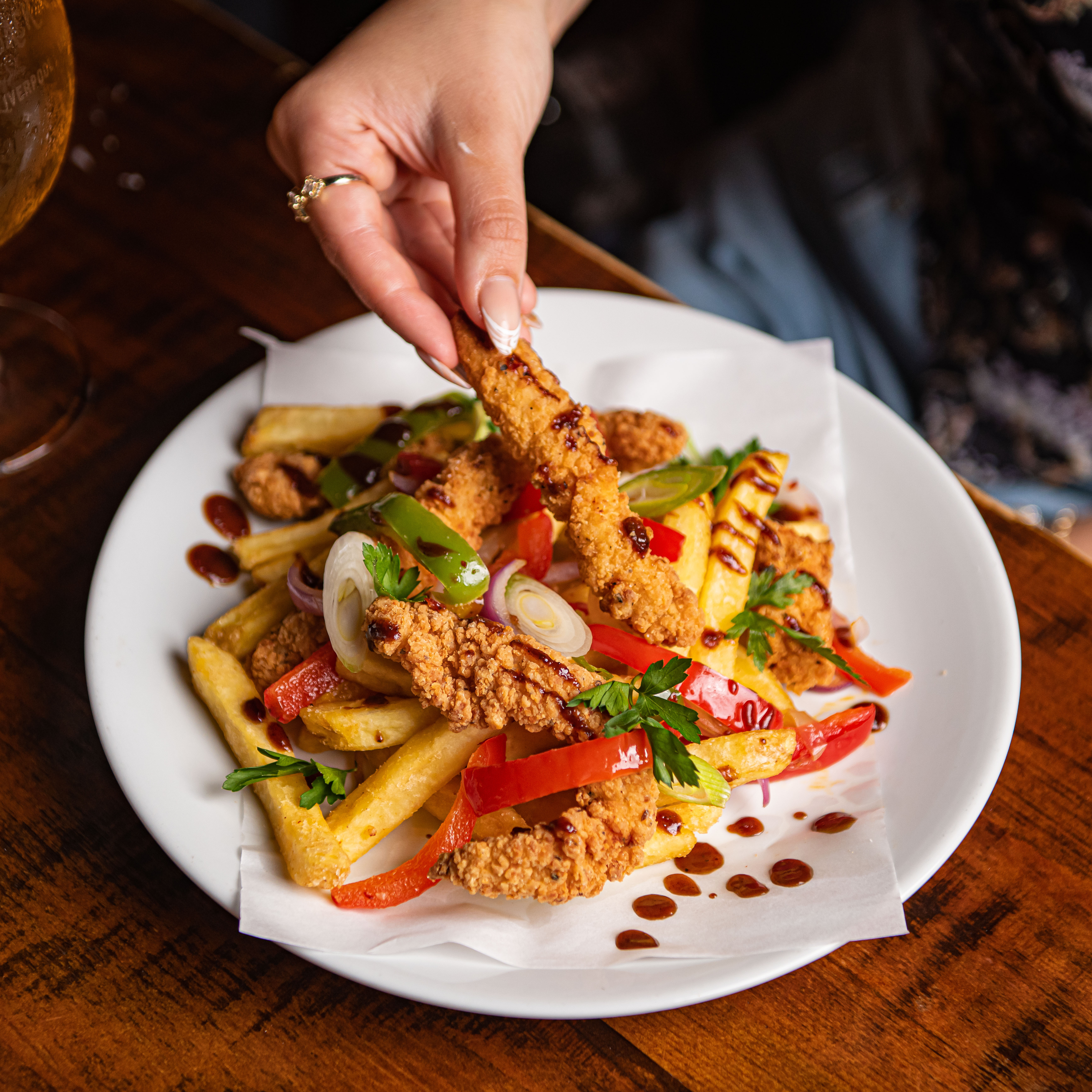 Crispy chicken tenders and fries at Punch Tarmey's for networking events.
