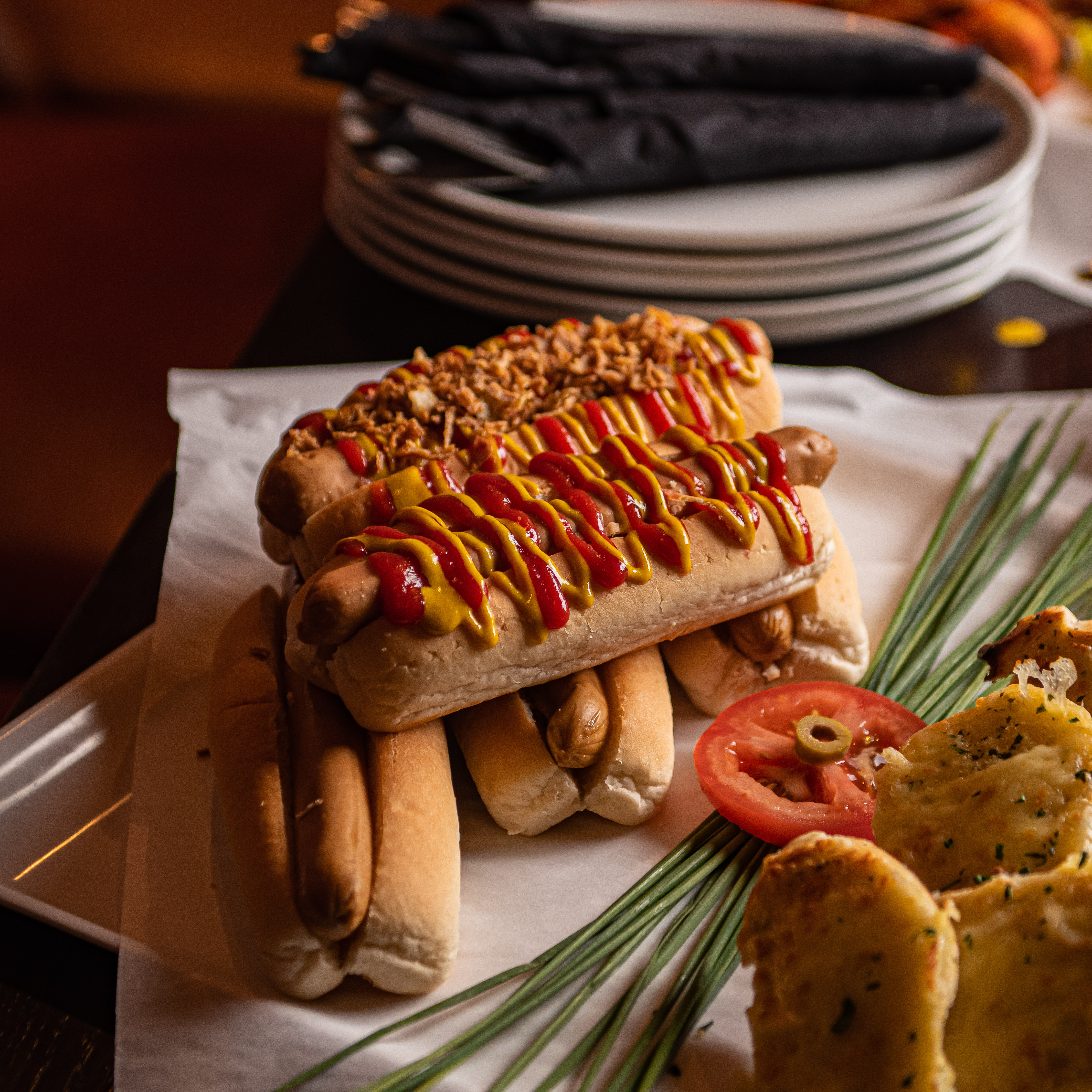 Gourmet hot dogs with fresh toppings at Punch Tarmey's Liverpool event catering.