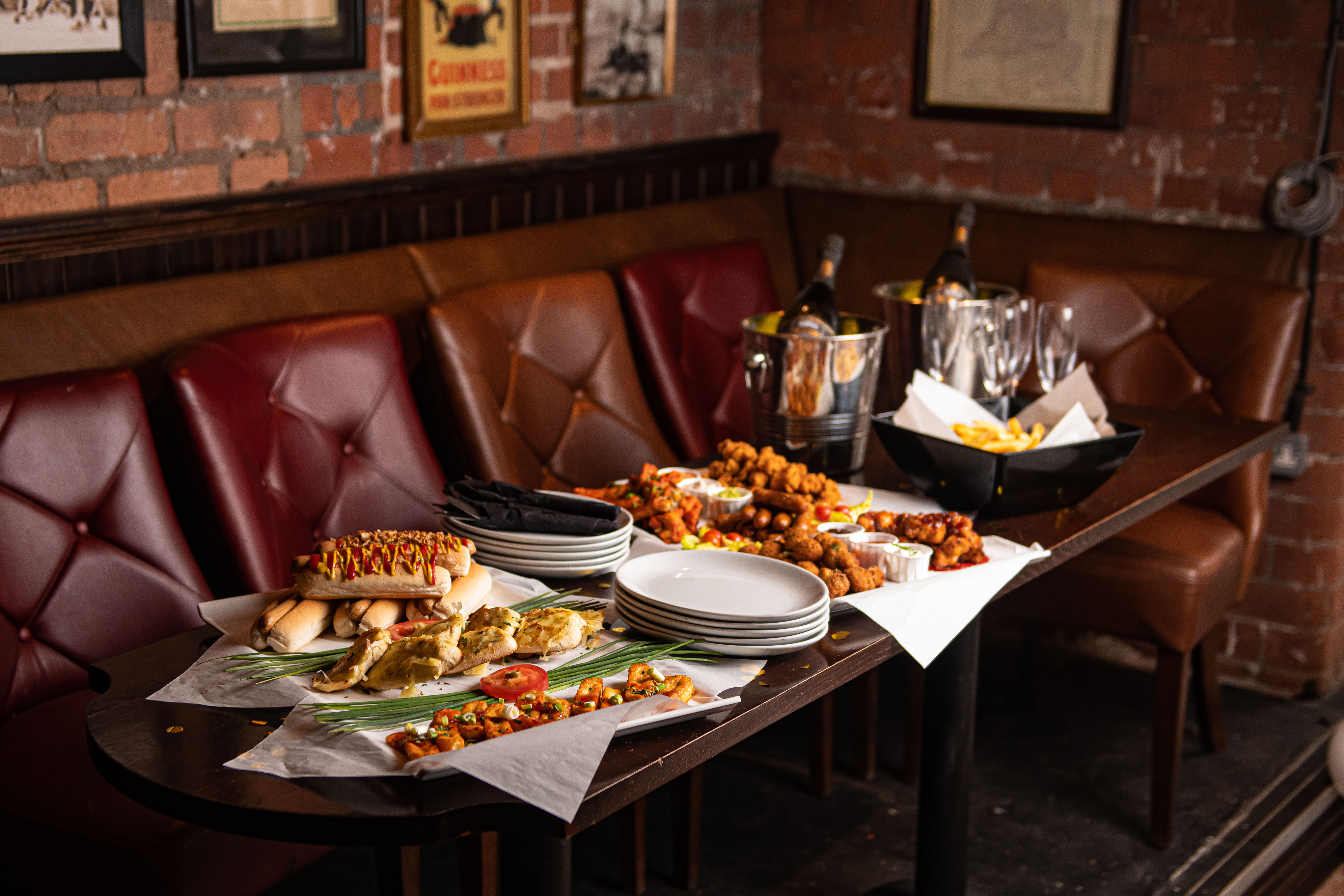 Brewery Hall appetizers and champagne for upscale networking event in Liverpool.