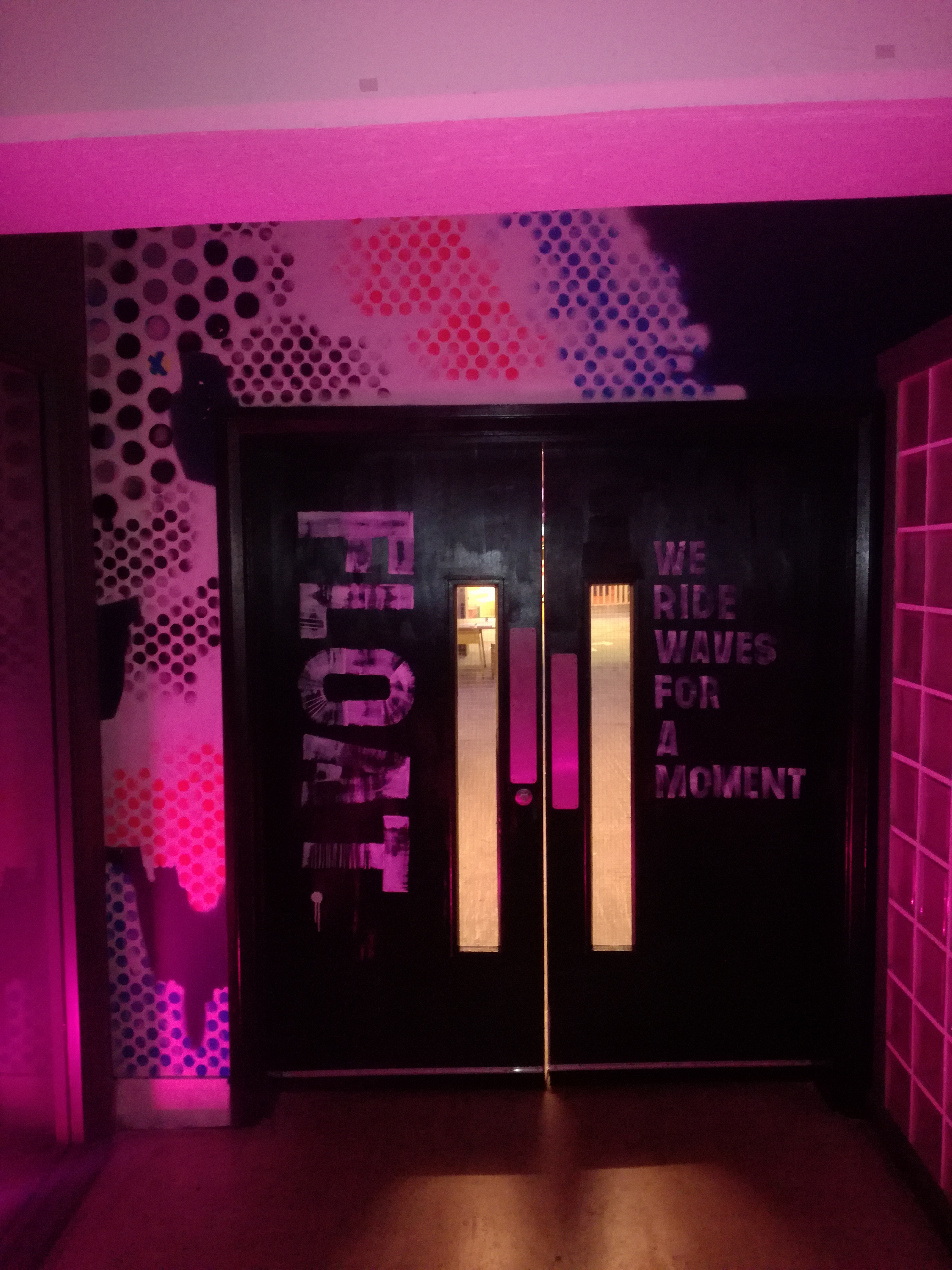 Peckham Gallery entrance with bold graphics for immersive event experiences