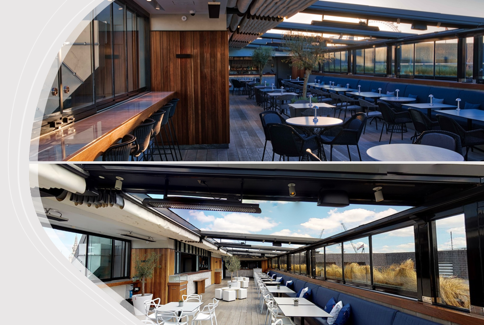 Stylish rooftop venue at The Deck, Trafalgar St James, perfect for events and meetings.