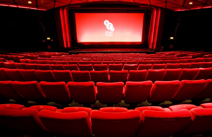 Modern theater at BFI Southbank with red seating, ideal for film screenings and presentations.