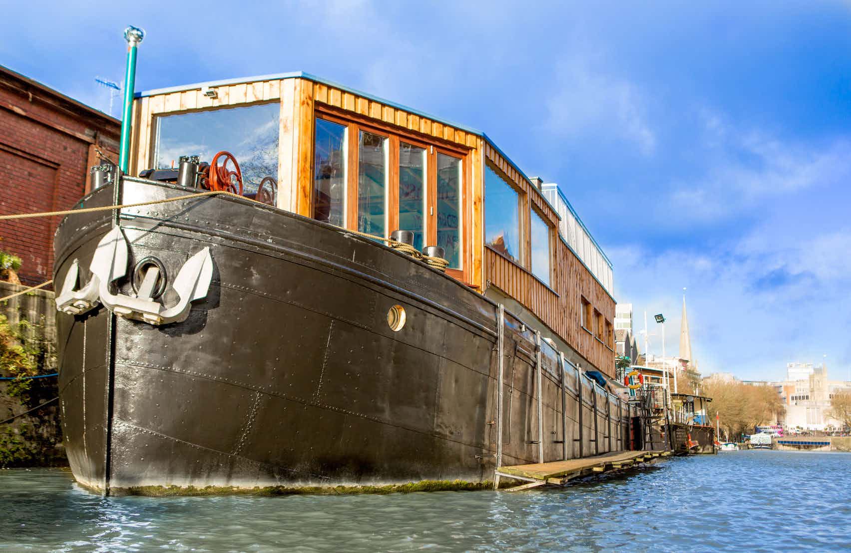 Converted boat venue in Floating Harbour with panoramic windows for events.