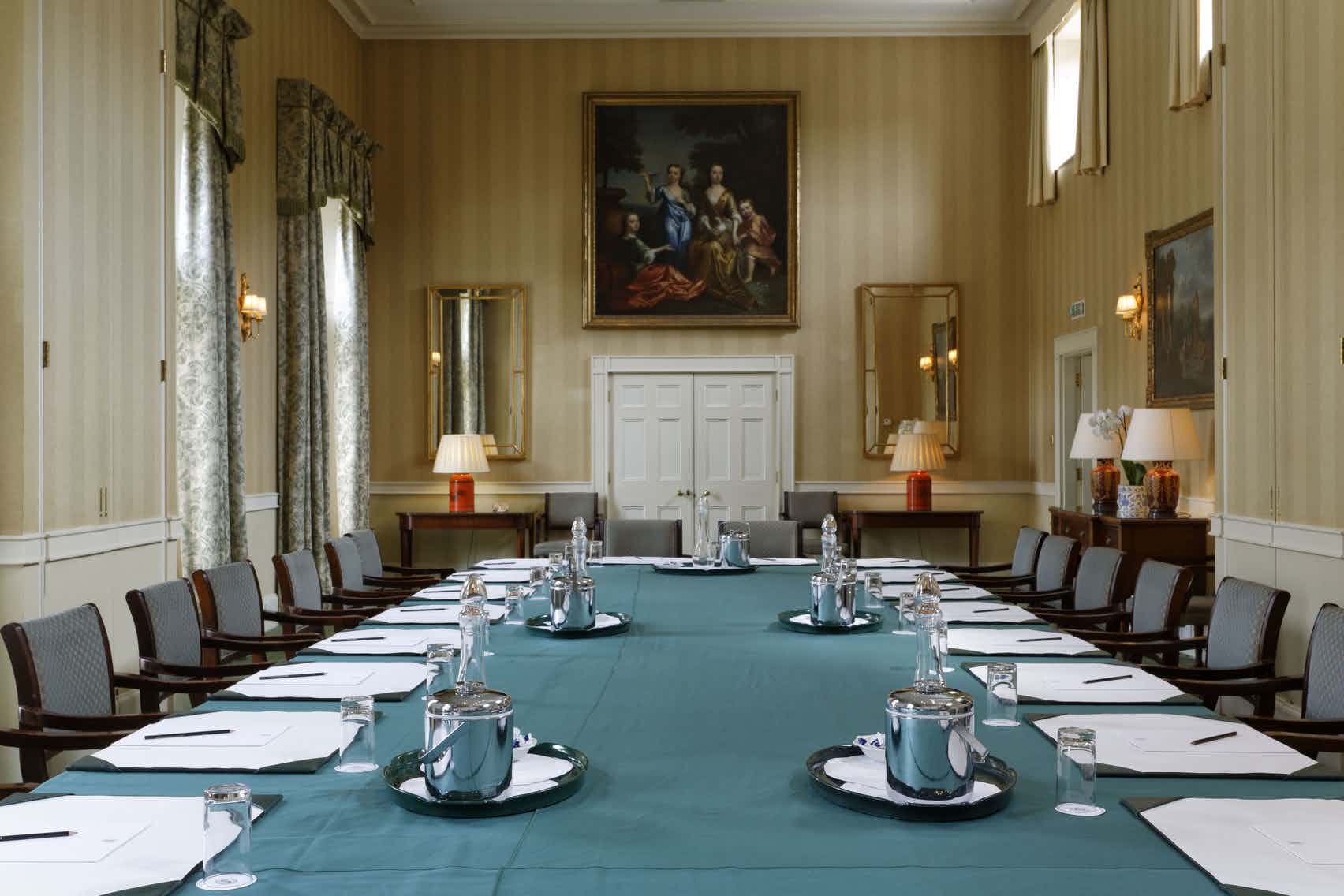 Meeting room at Hartwell House Hotel with elegant decor for professional gatherings.