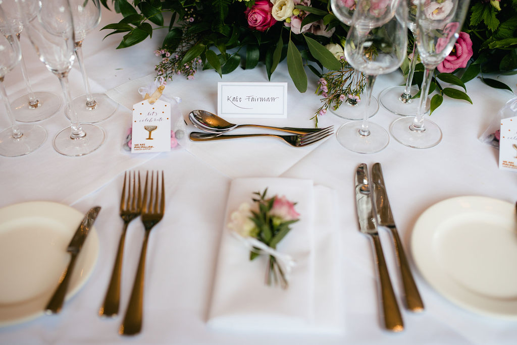 Elegant dining table setup at The Elms Hotel for upscale events and gatherings.