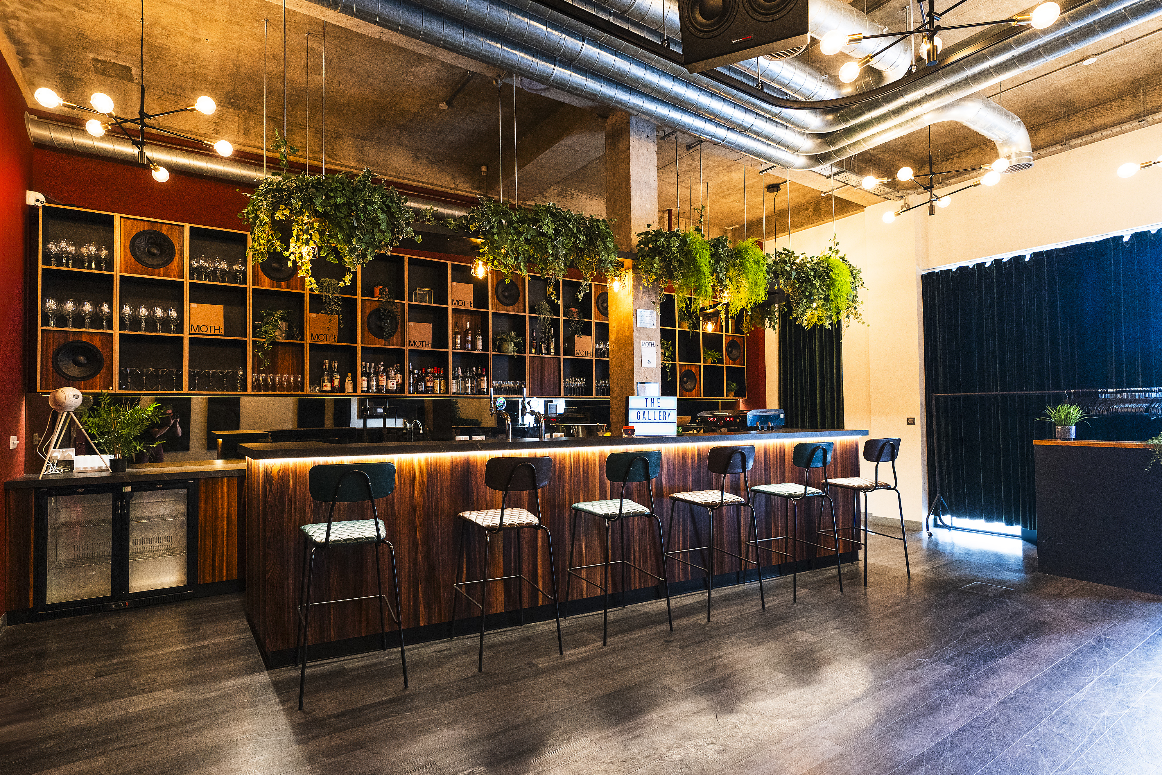 Modern bar area in The Gallery, Tileyard London, ideal for networking events and casual meetings.