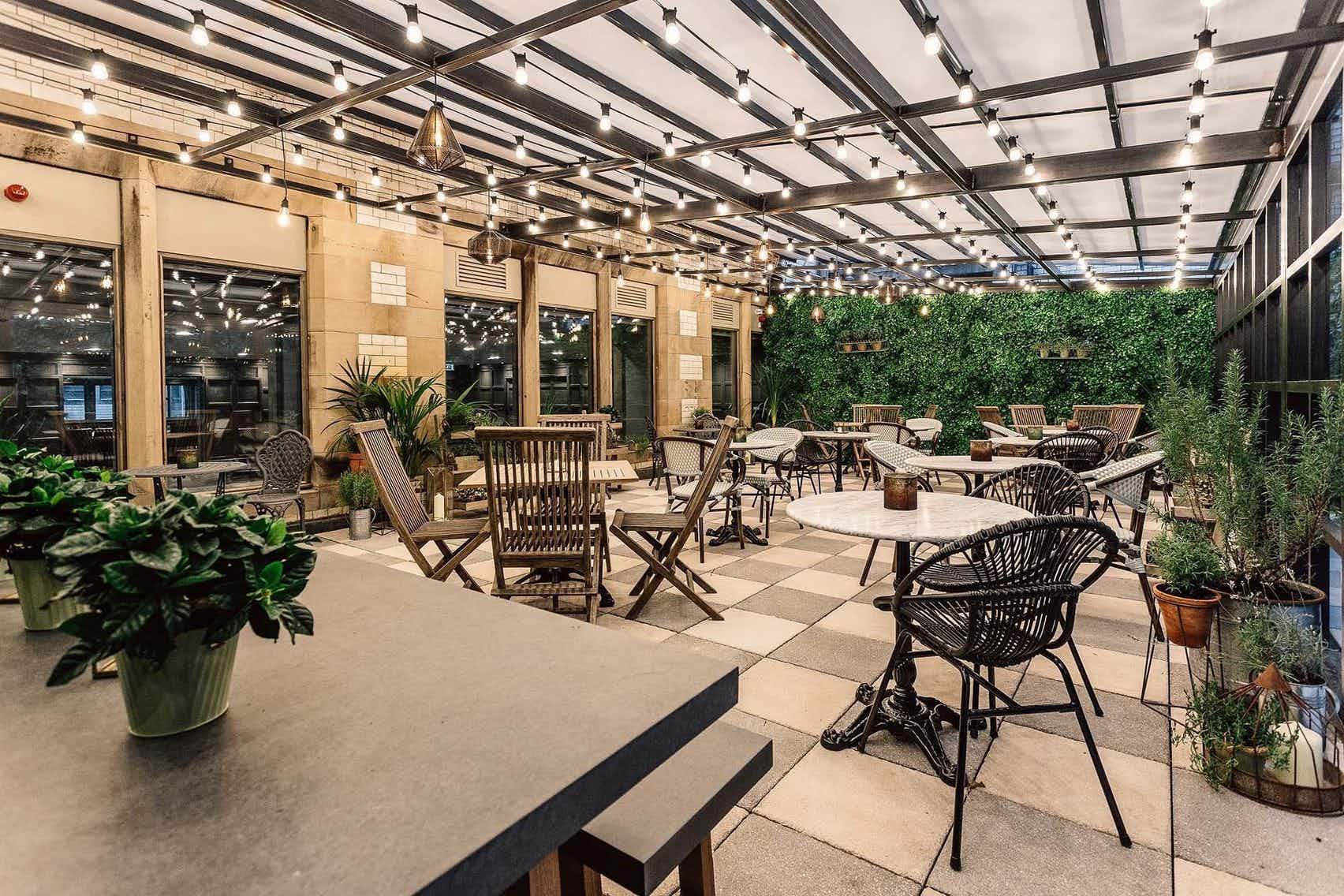 Glenfiddich Suite outdoor event space with stylish seating for networking and gatherings.