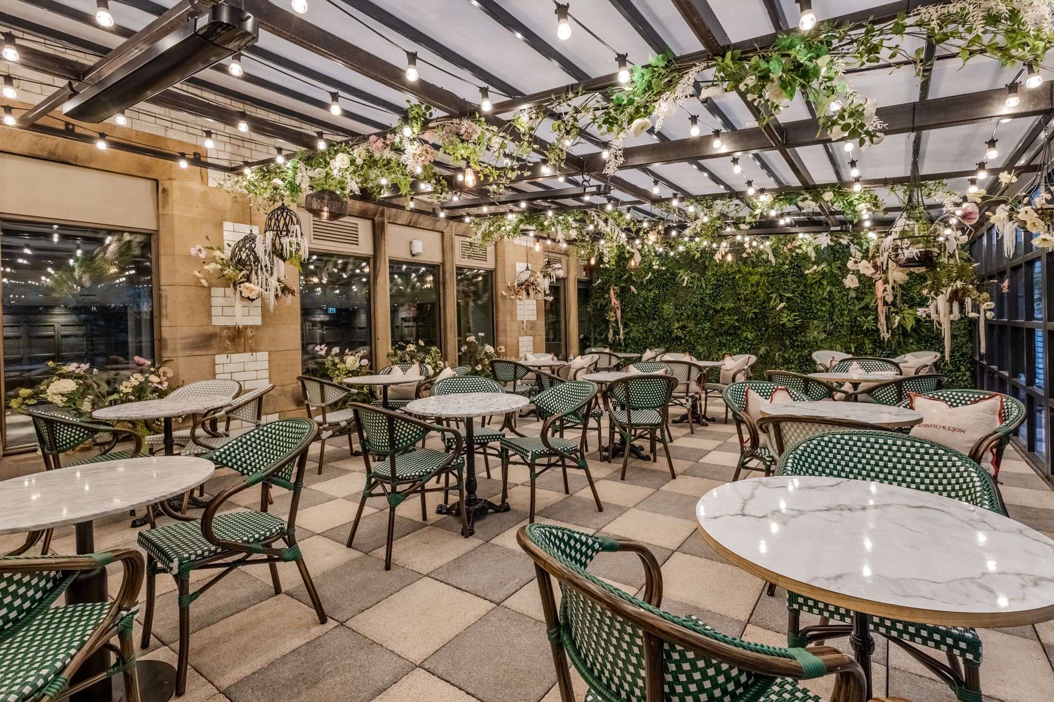 Scotsman Hotel Fettercairn Suite: Bistro-style breakout area with hanging greenery for events.