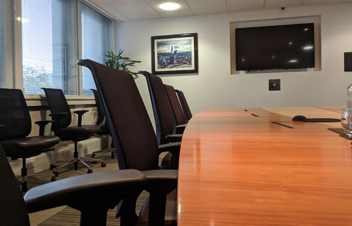 Boardroom in Hawk Training with sleek table, perfect for strategic meetings and events.