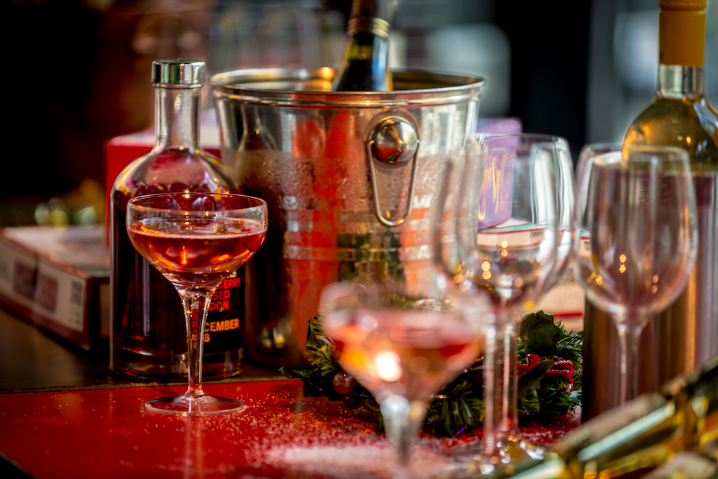 Elegant bar setup with champagne at Village Vanguard for sophisticated events and celebrations.