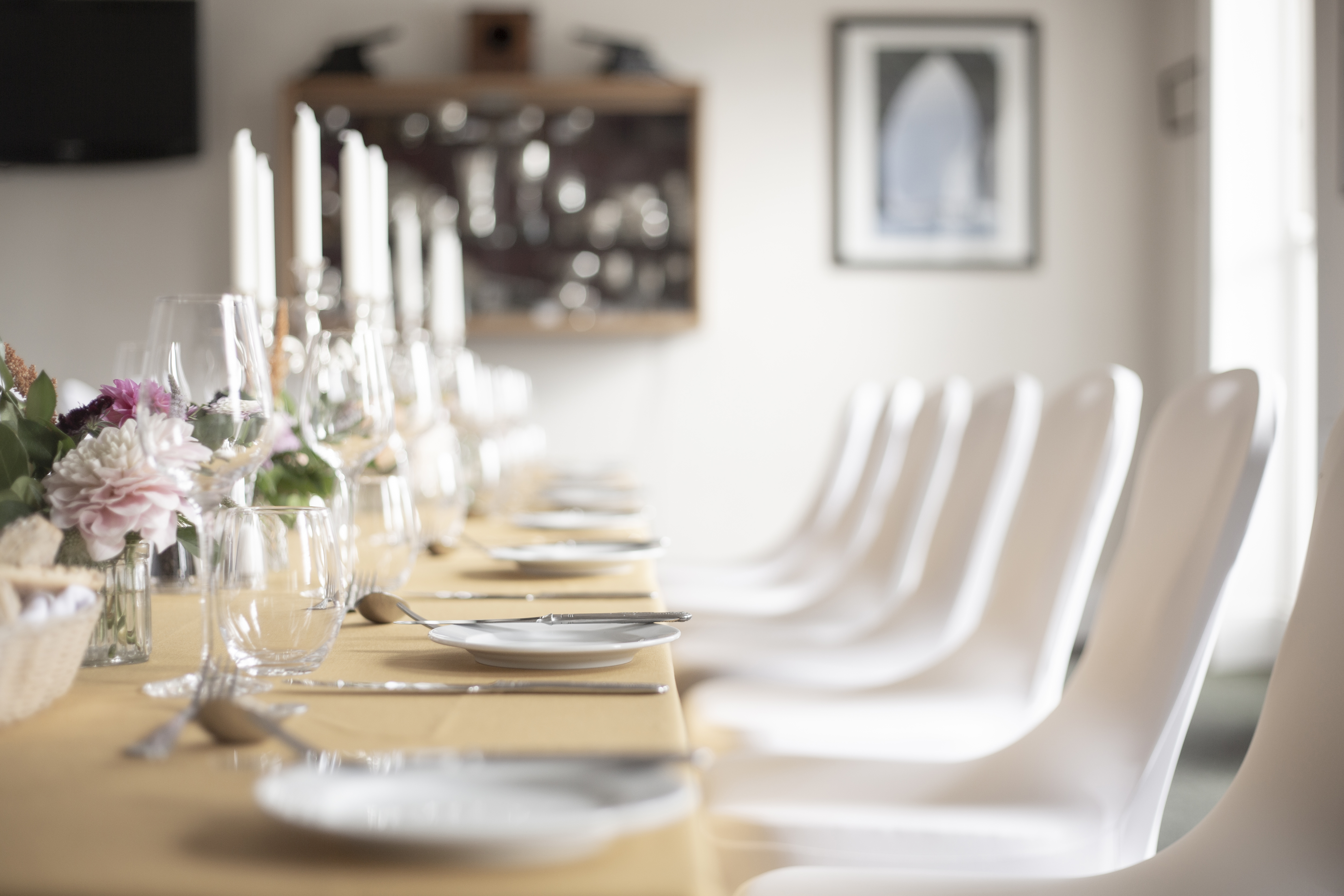 Elegant dining setup in THE BOARDROOM, perfect for corporate dinners and celebrations.