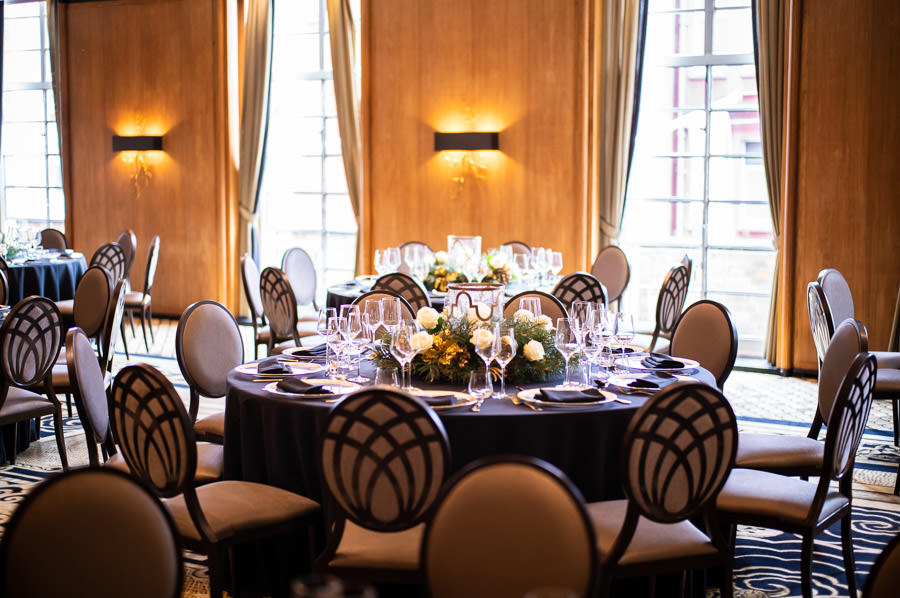 Elegant dining room setup for Christmas parties at Six Park Place, perfect for formal events.