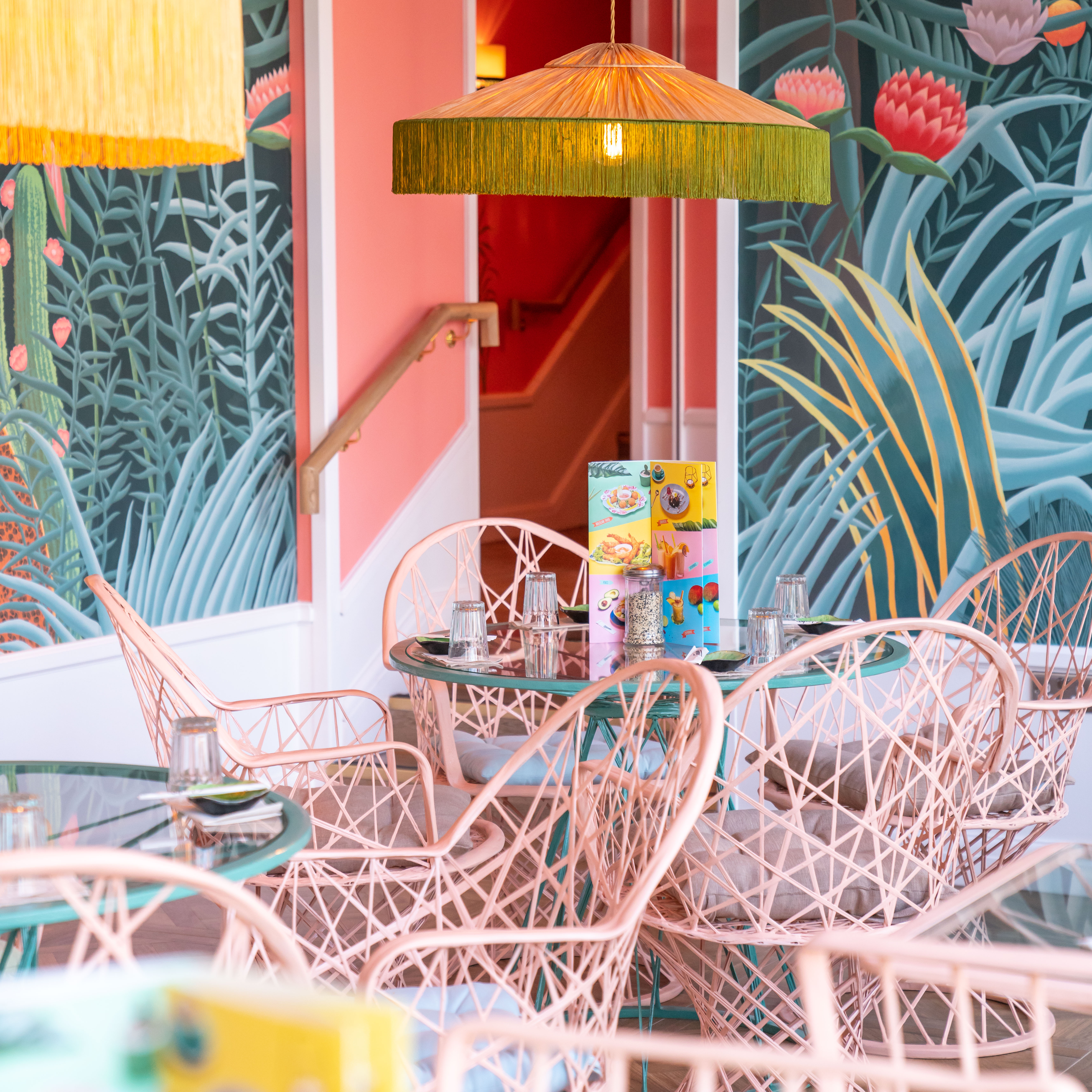 Vibrant event space at Temakinho Tower Bridge with tropical decor for networking events.