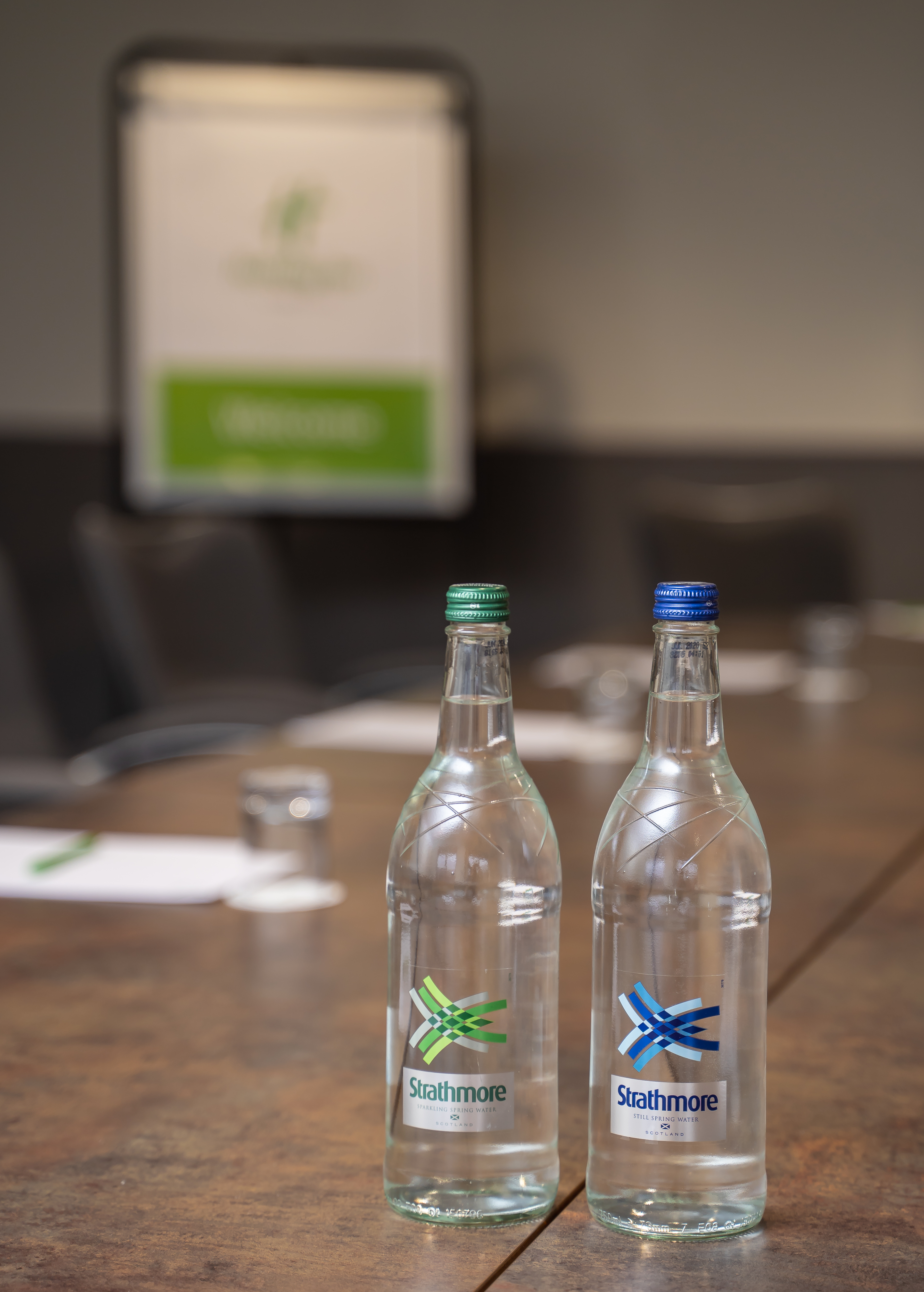 Oadby Suite meeting space at Holiday Inn Leicester with water bottles for events.