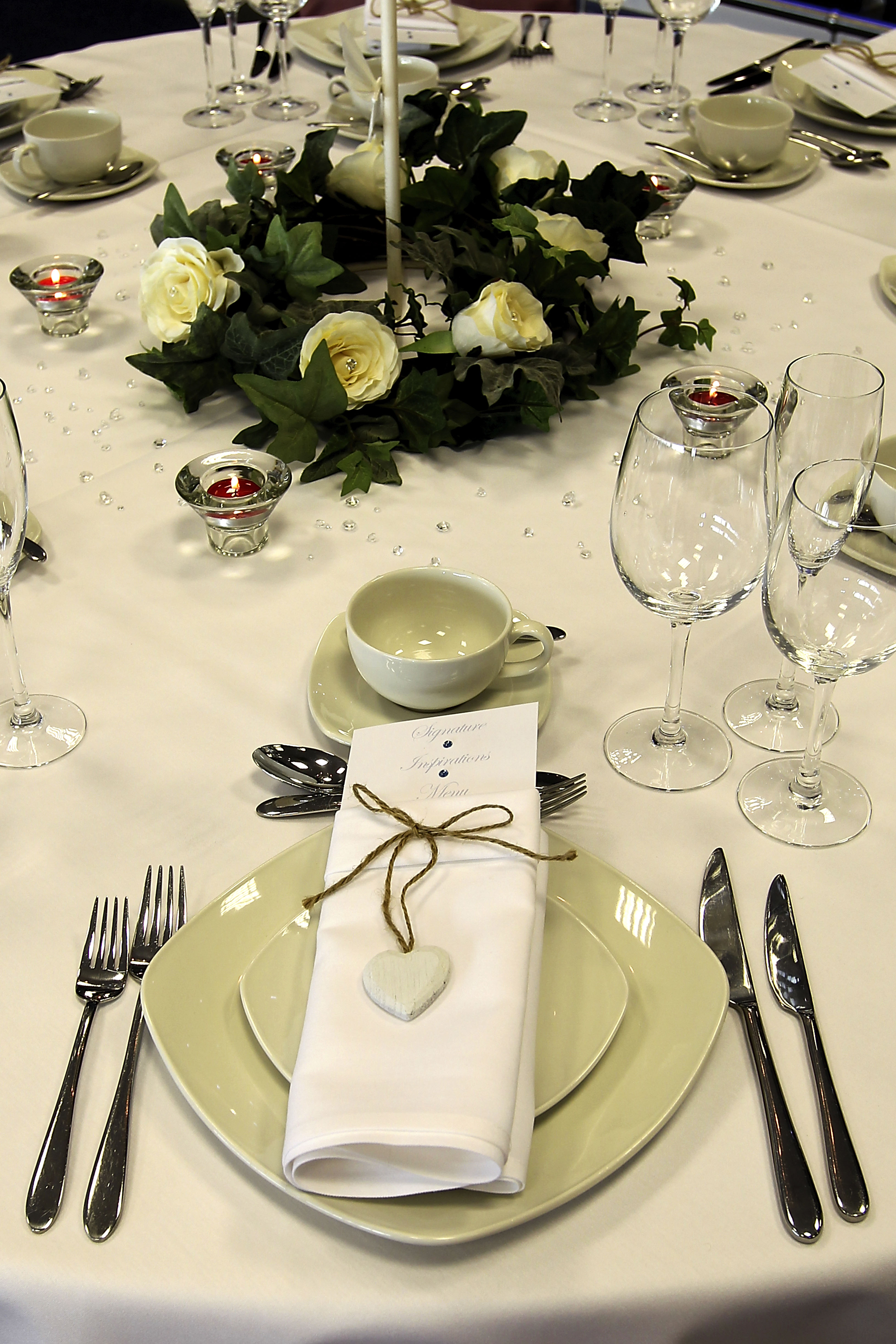 Elegant dining table in Pitchview Suite, Sixways Stadium for weddings and celebrations.