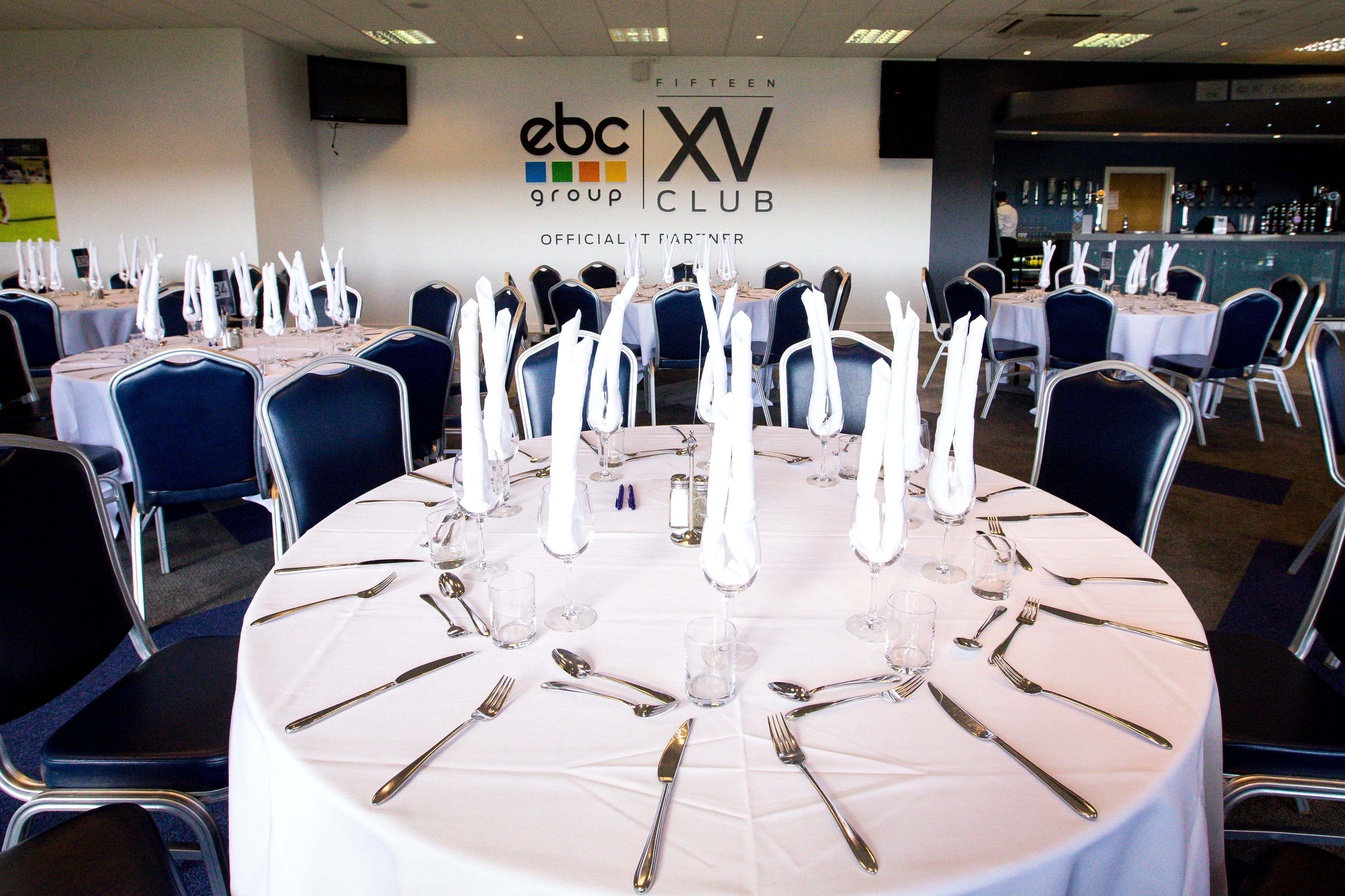 Elegant event space in Pitchview Suite, Sixways Stadium for corporate meetings and banquets.