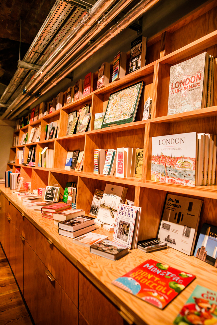 Bookshelf at The Market Bookshop, Seven Dials Market - event space, networking resources.