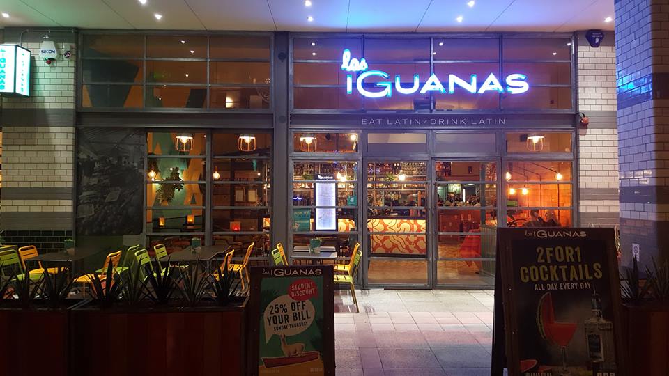 Vibrant restaurant entrance at Las Iguanas Basingstoke for casual meetings and events.