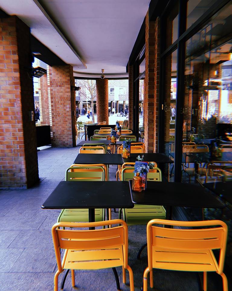 Vibrant outdoor café at Las Iguanas Coventry, ideal for networking events and casual meetings.