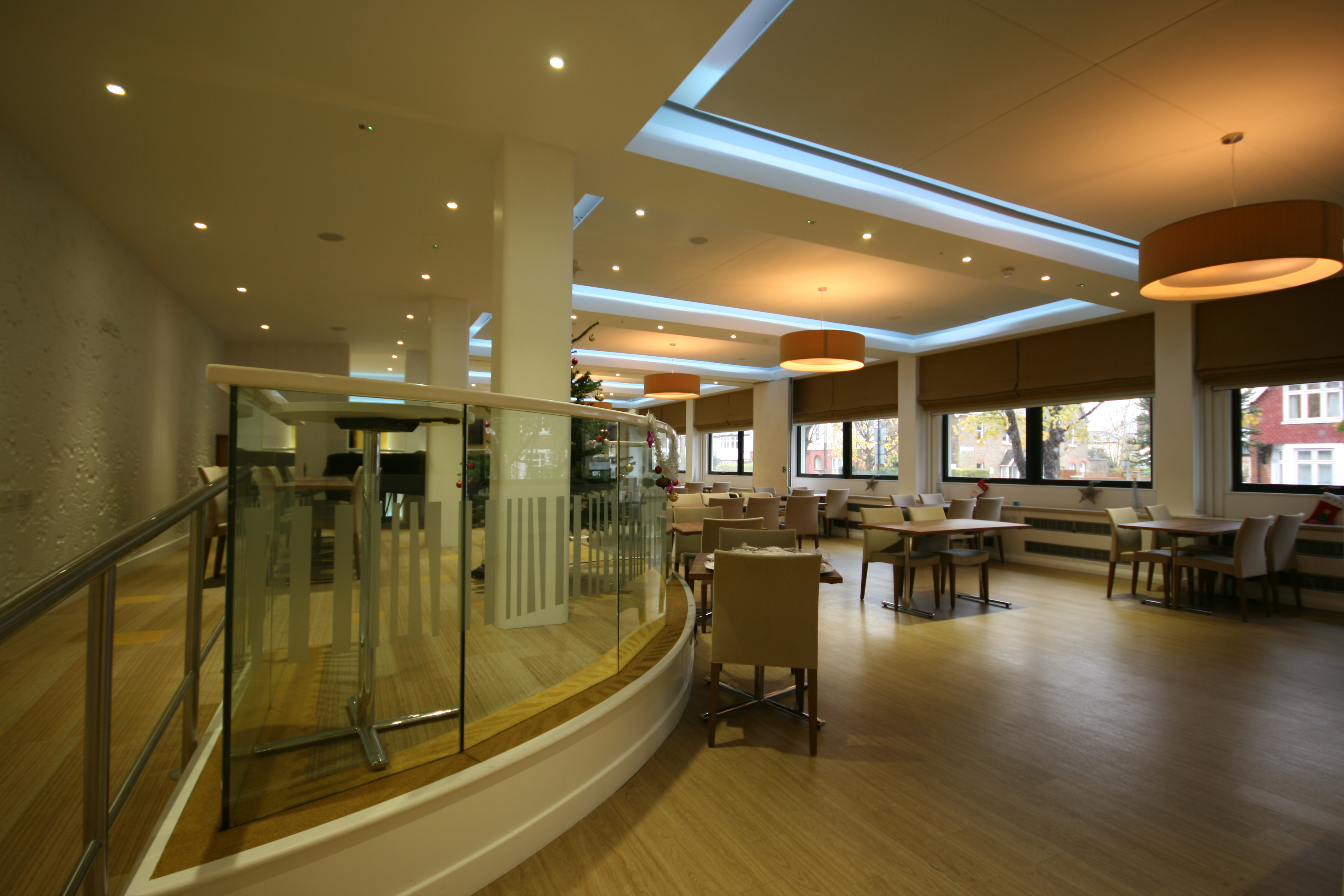 Modern event space at Pillars Kitchen, University of West London, perfect for meetings and gatherings.