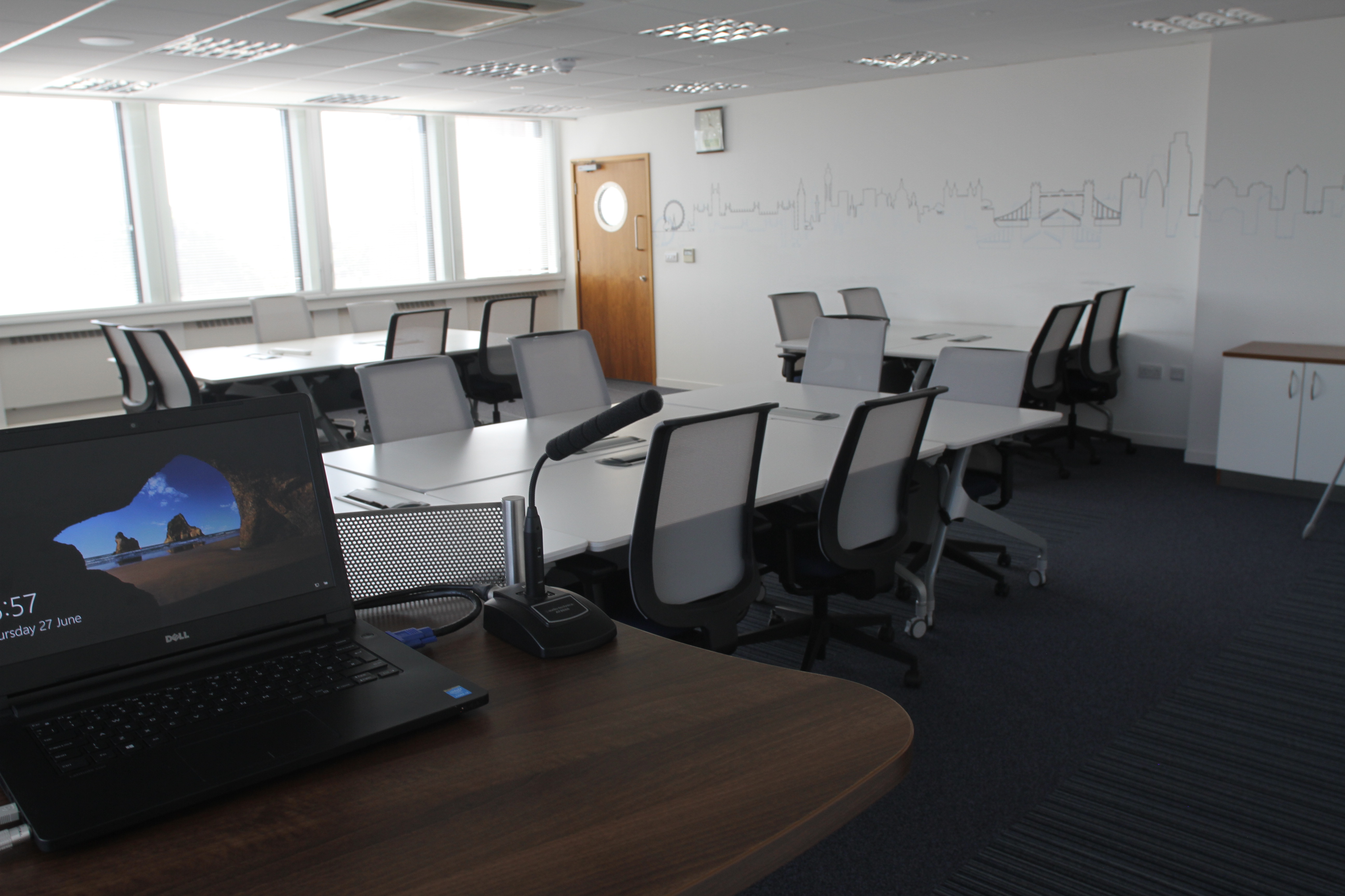 Modern meeting space in Hawk Training Studios, perfect for workshops and presentations.