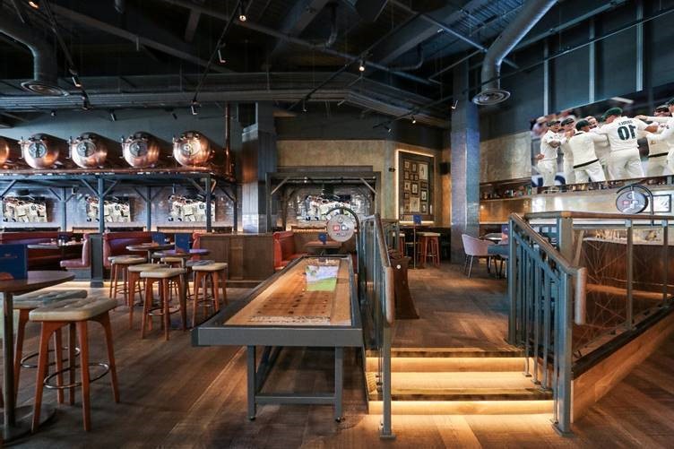 Modern Sports Lounge in Westwood, ideal for events with stylish decor and flexible seating.