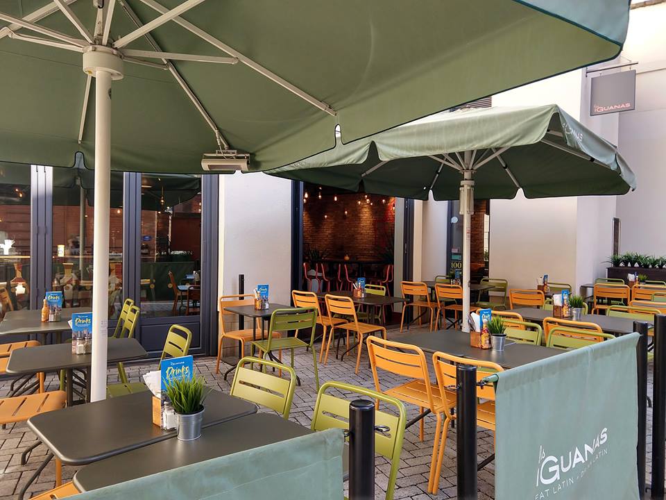 Outdoor dining space at Las Iguanas Leamington Spa, perfect for networking events.