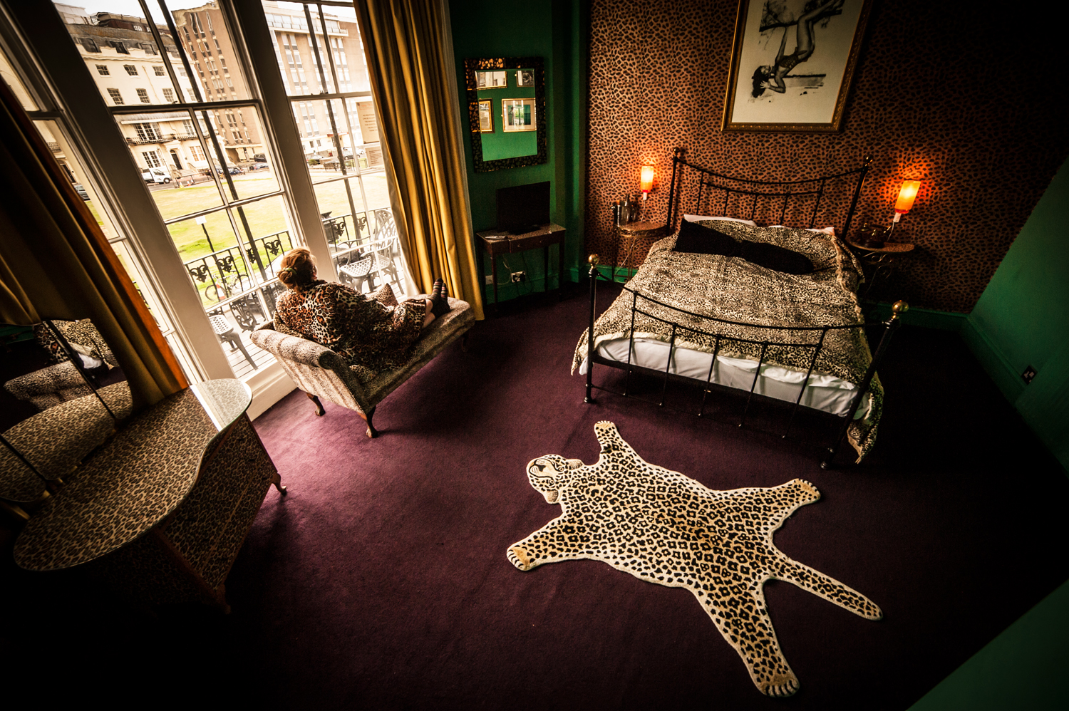 "Eclectic hotel room at Hotel Pelirocco, perfect for intimate gatherings and creative events."