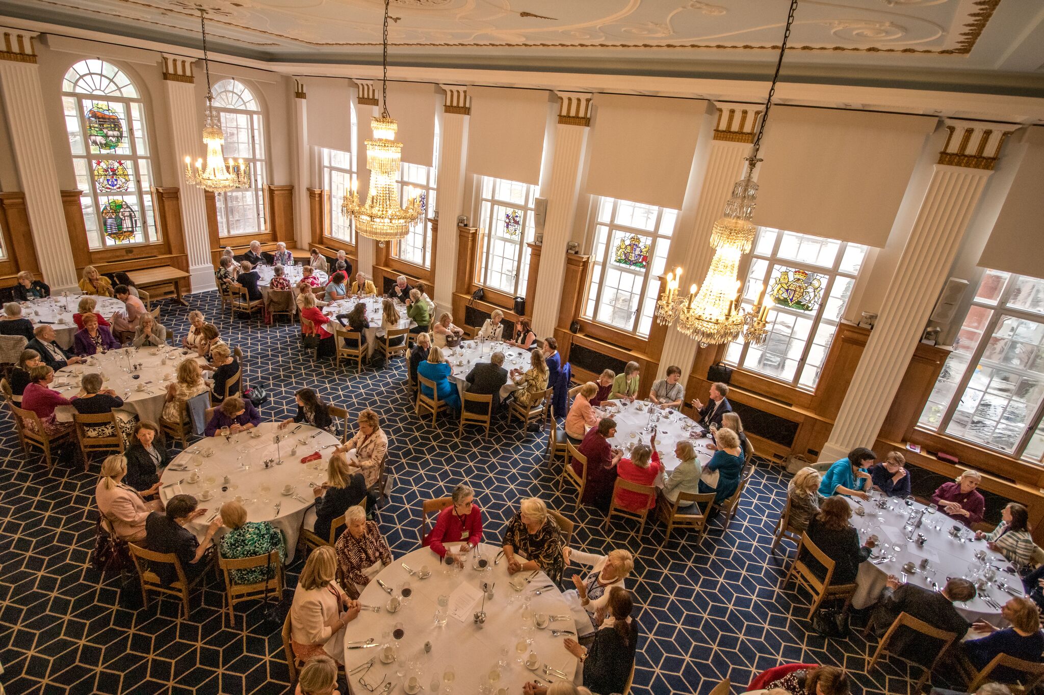 Elegant banquet setup in Great Hall, ideal for conferences and social gatherings.