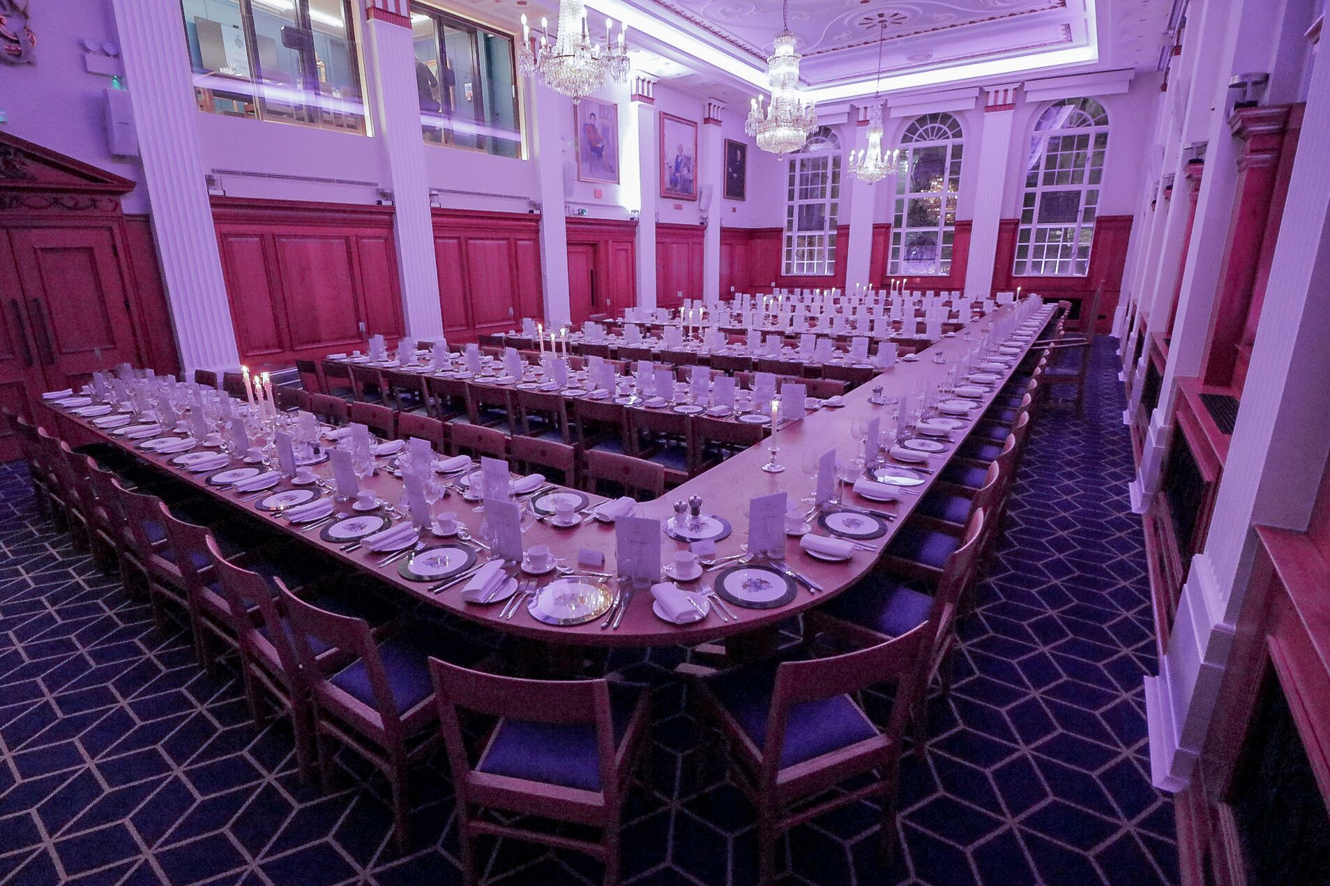 Elegant banquet setup in Great Hall, ideal for corporate events and networking dinners.