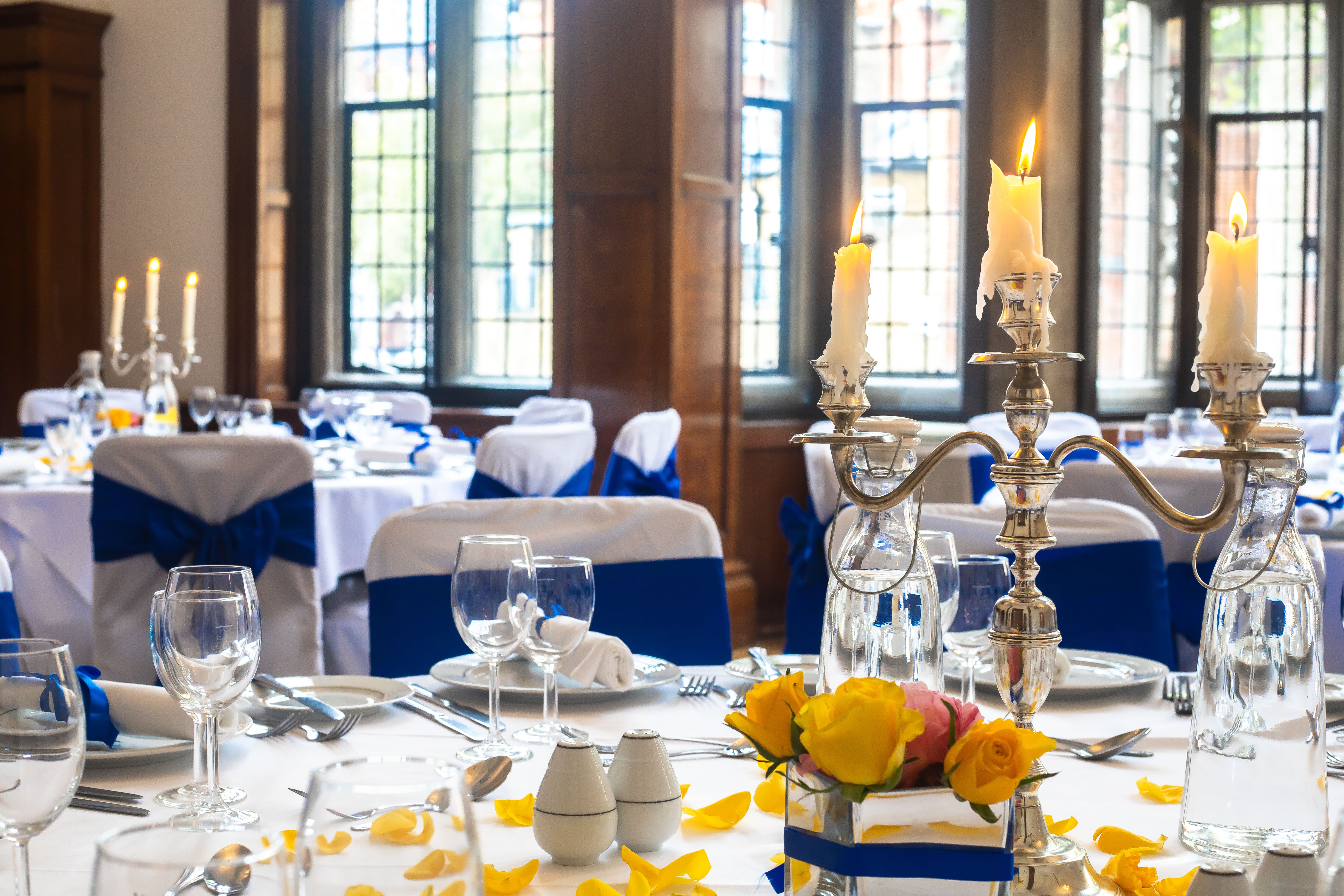 Elegant dining table in The Wellington Suite, perfect for weddings and corporate events.