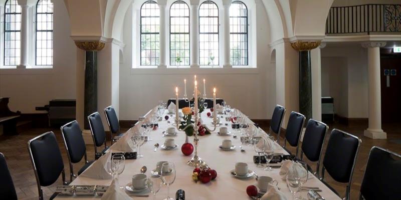 Chapel Suite banquet table with elegant decor for formal events in Wellington Hotel.