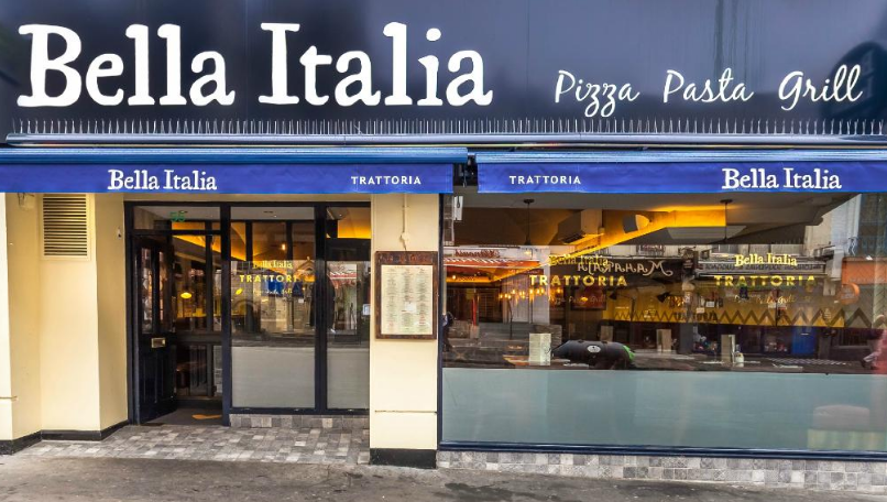 Bella Italia London venue with inviting exterior, perfect for casual meetings and events.