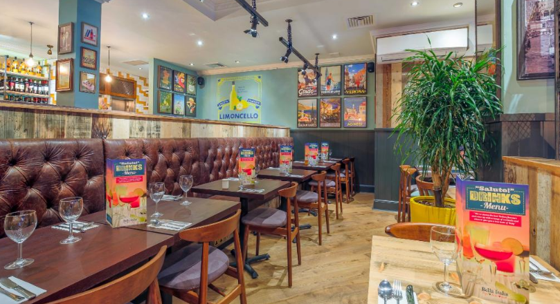 Vibrant restaurant venue in Bella Italia London, ideal for casual meetings and events.
