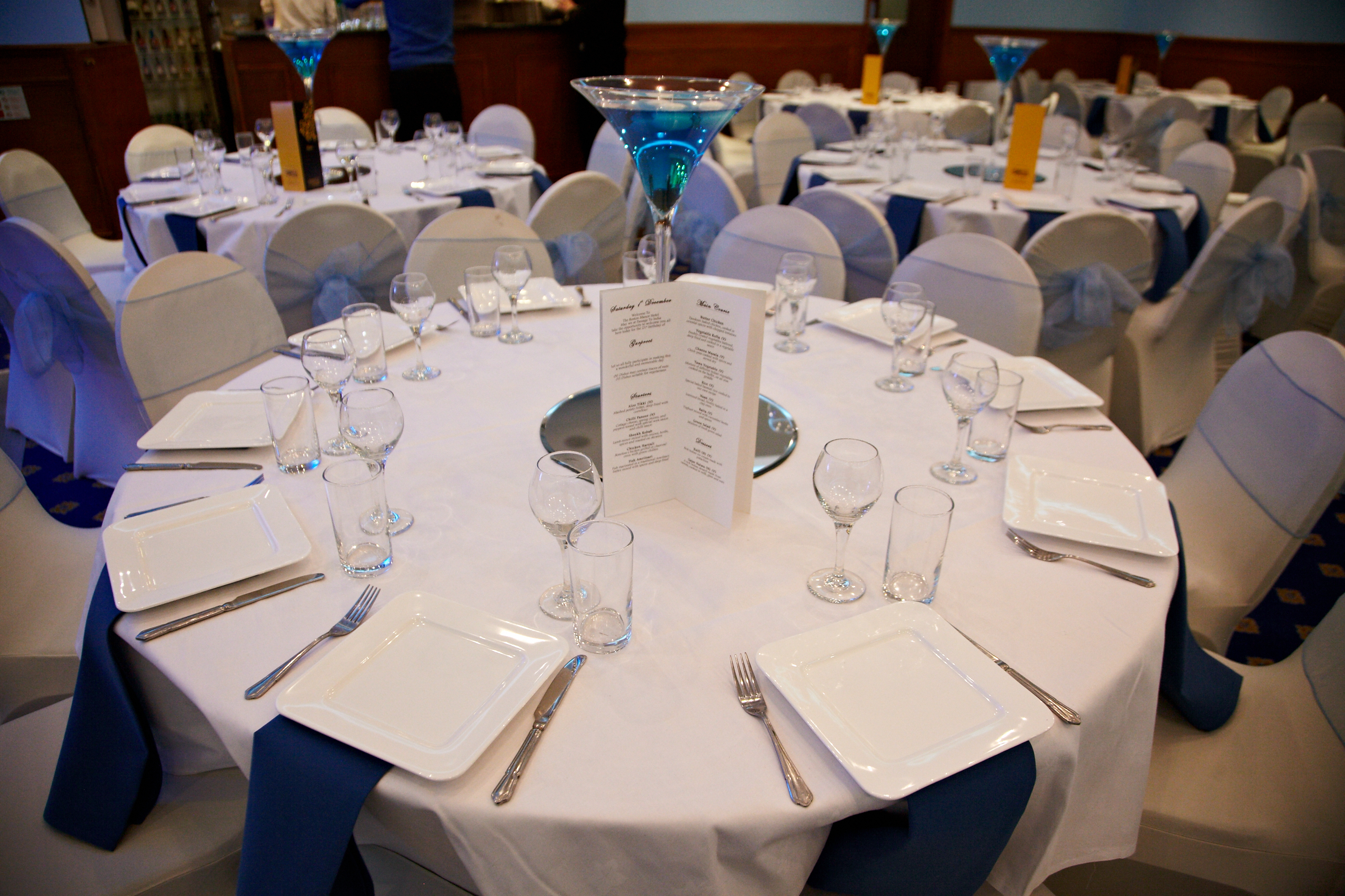 Elegant banquet table setup in Ealing Banqueting Suite for formal events.