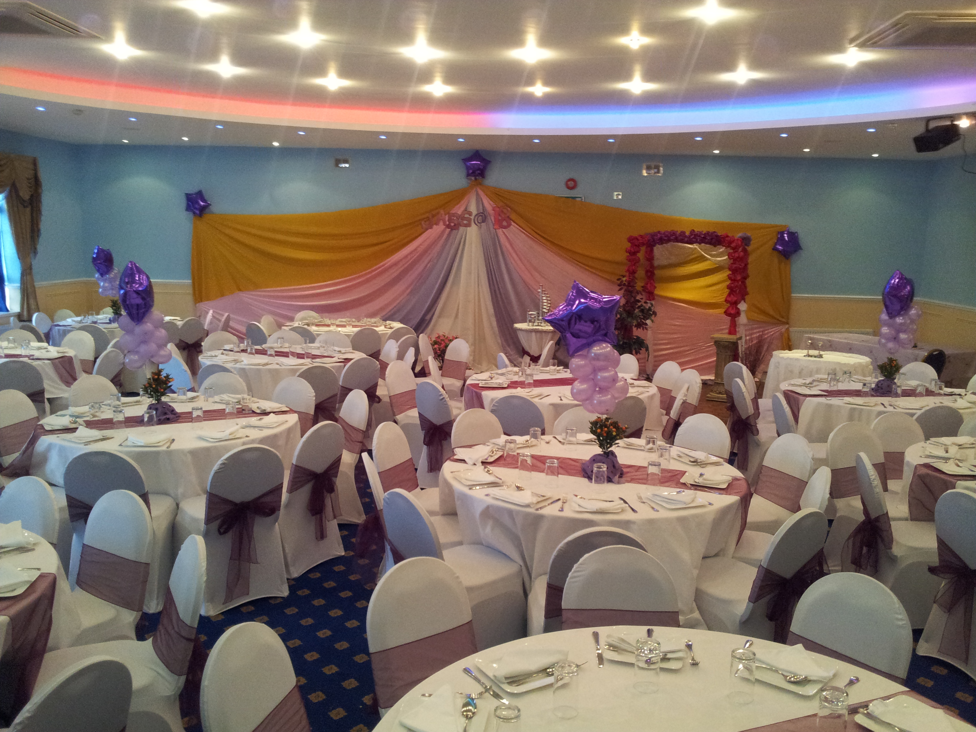 Ealing Banqueting Suite with elegant round tables for weddings and formal events.