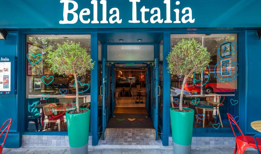 Vibrant restaurant entrance at Bella Italia Southampton for casual meetings and events.