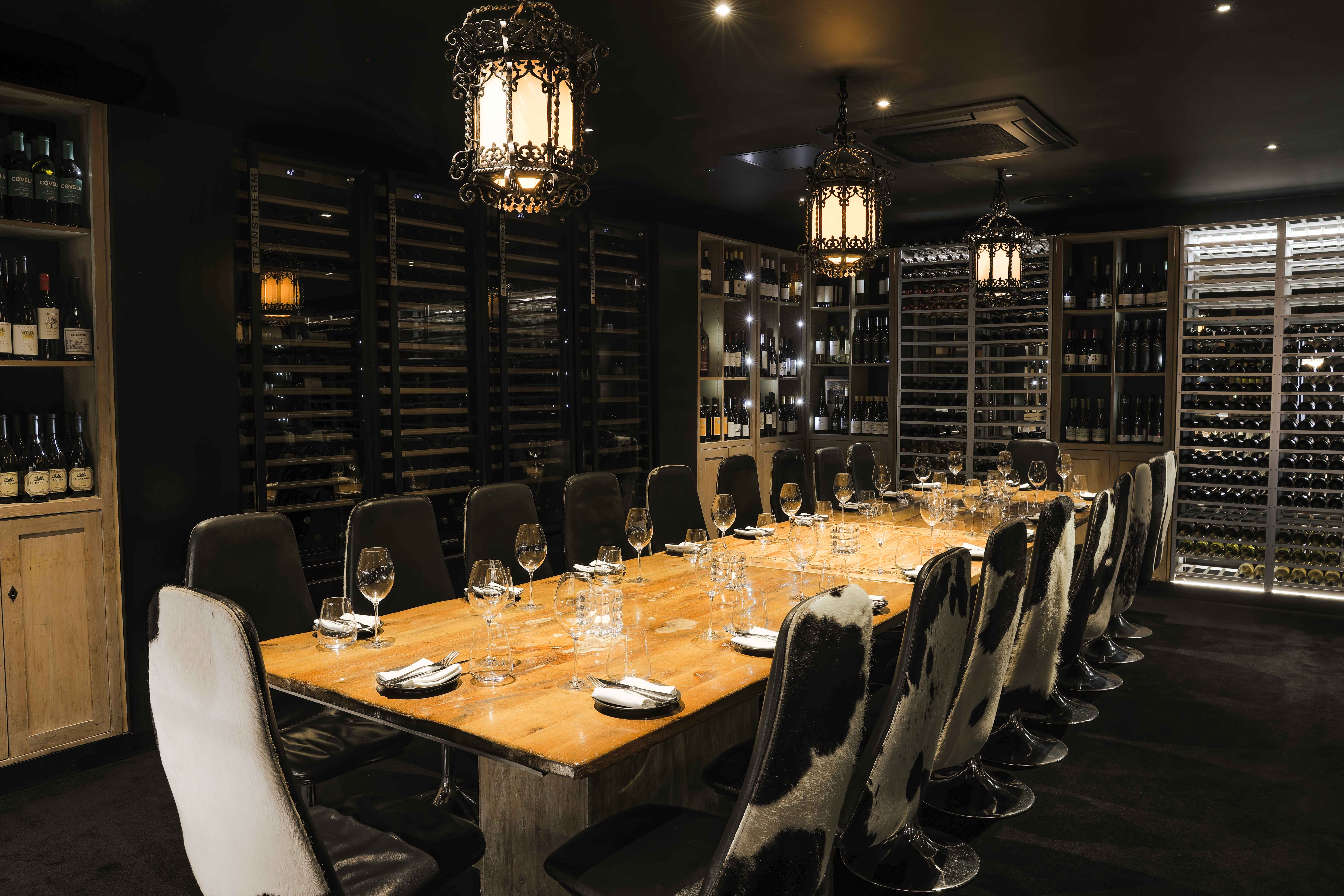 Elegant wine room at Gaucho Piccadilly for corporate dinners and exclusive events.
