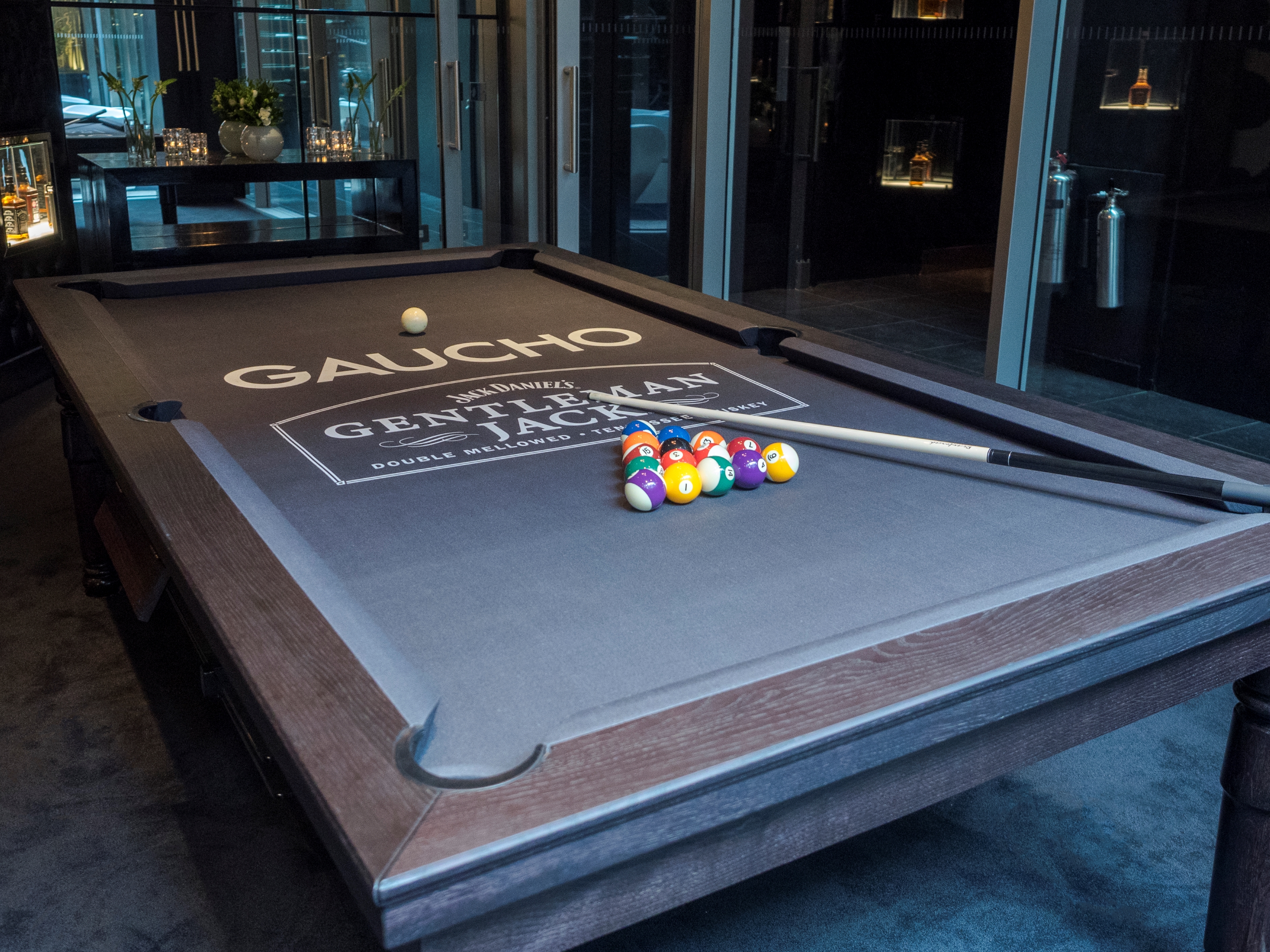 Stylish billiards table in Whiskey Room, Gaucho Broadgate for networking events.