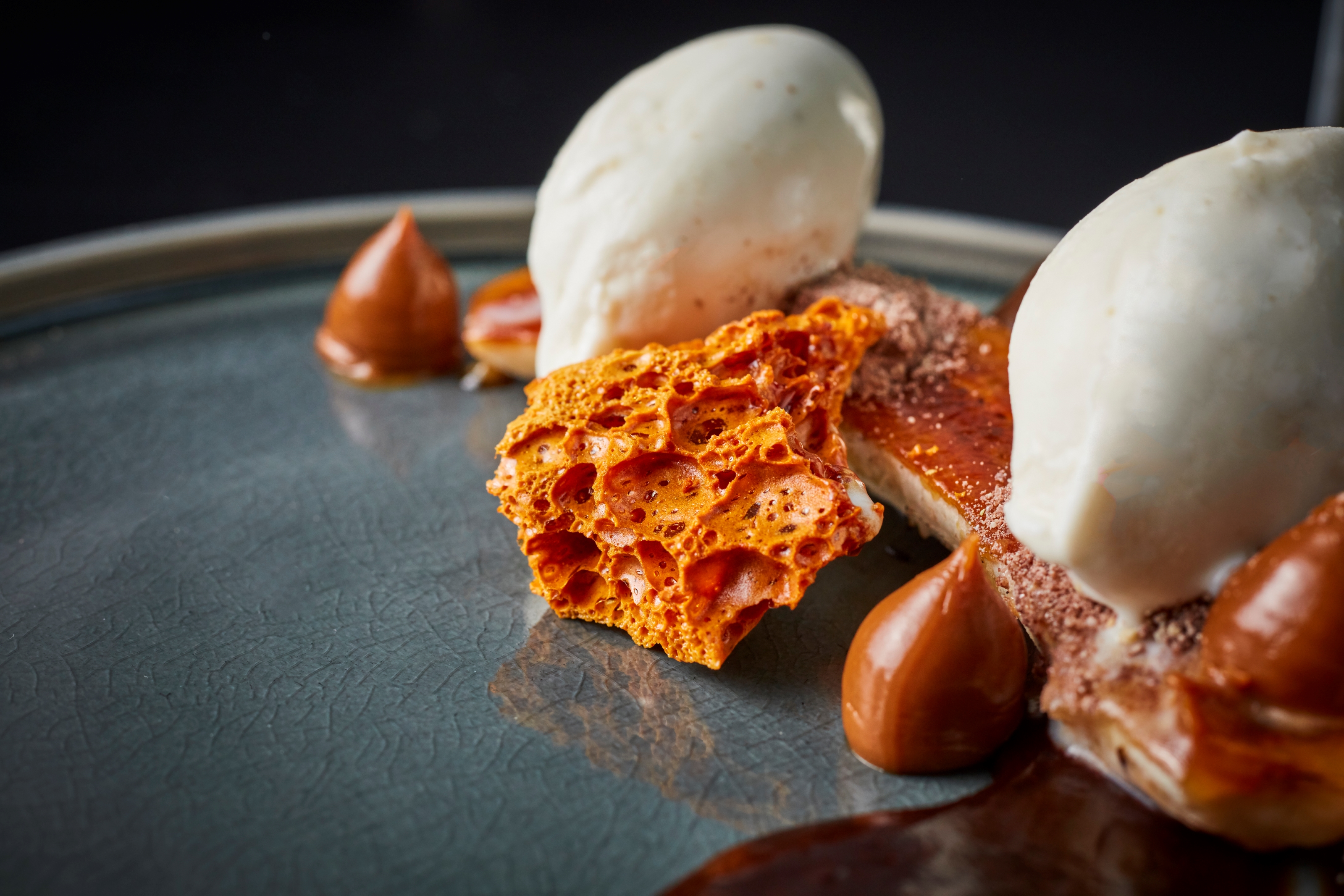 Whiskey Room dessert at Gaucho Broadgate: honeycomb, ice cream, event dining experience.