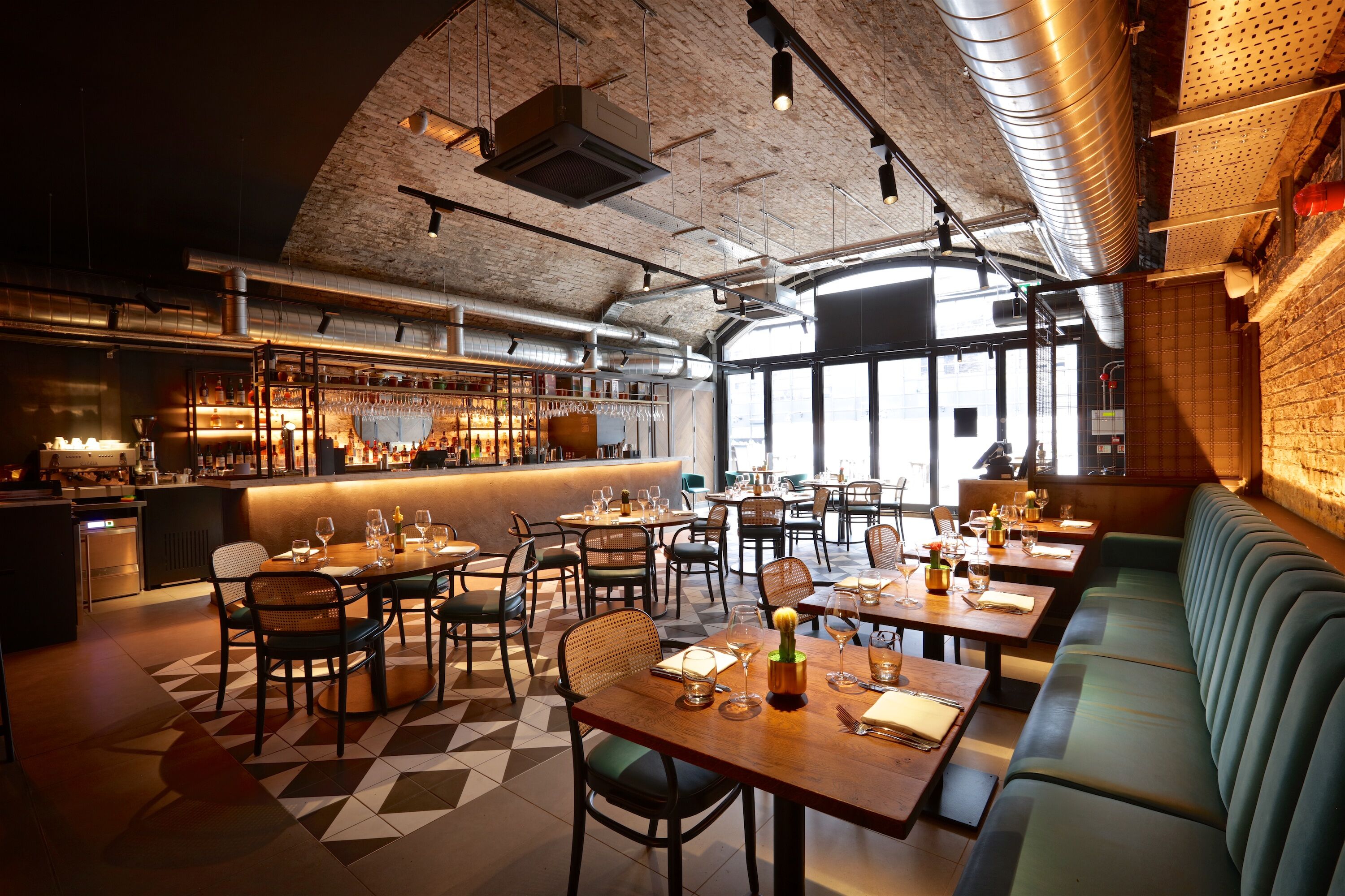 Modern restaurant venue in Cinnamon Kitchen Battersea for intimate meetings and events.