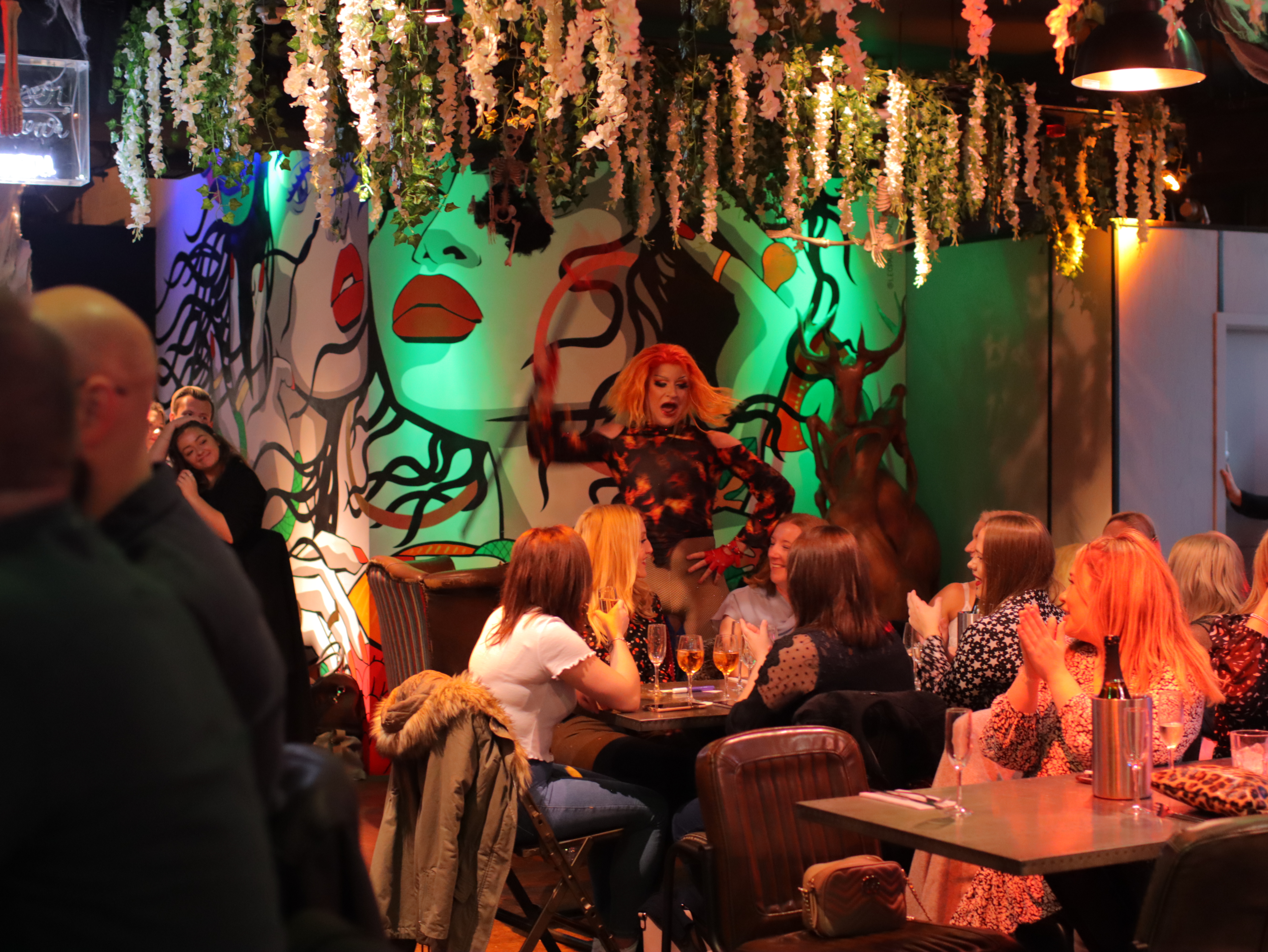 Vibrant drag performance in Gigi's Hoxton event space, ideal for themed parties.