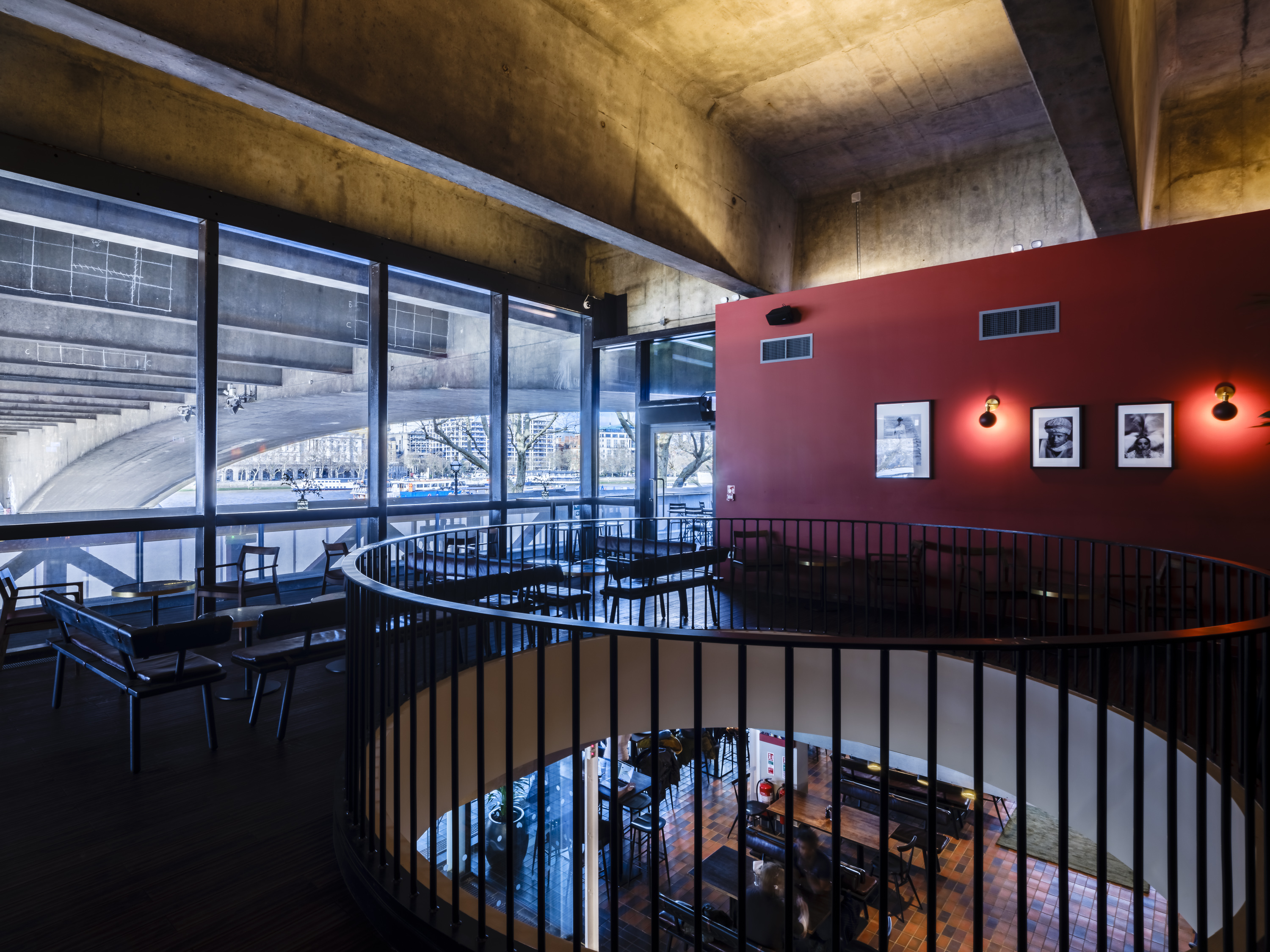 Riverfront and Balcony Bar, modern venue with large windows for networking events.
