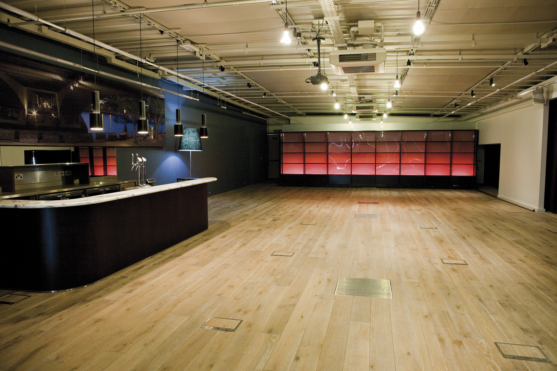 Blue Room at BFI Southbank, modern event space with polished floors for meetings and receptions.