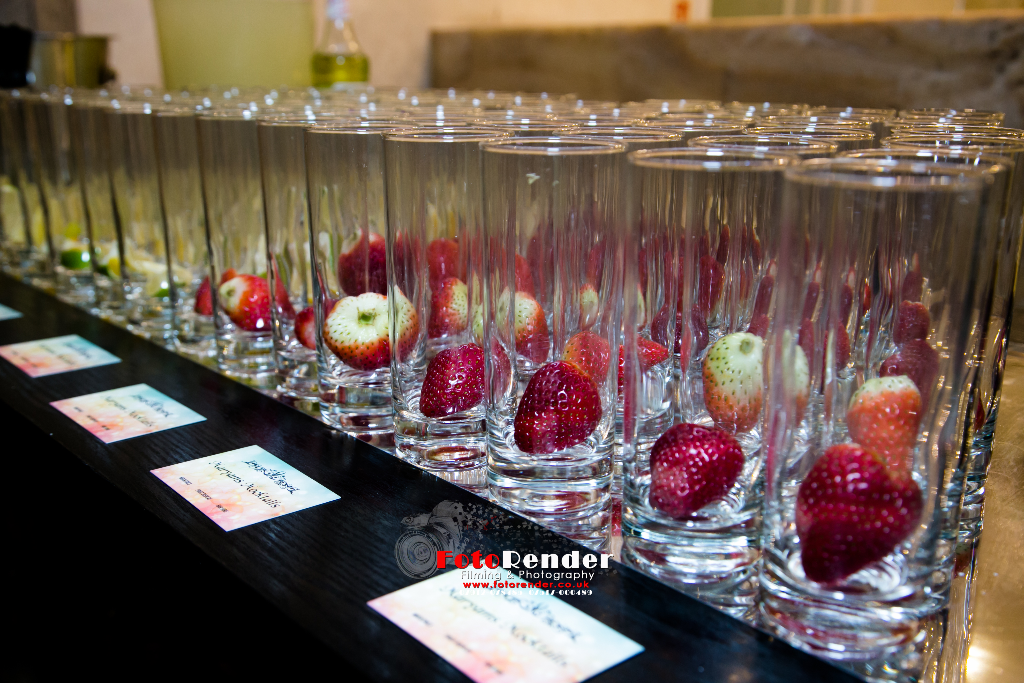 Grand Ballroom at The Mayfair with fresh fruit glasses for a cocktail reception.