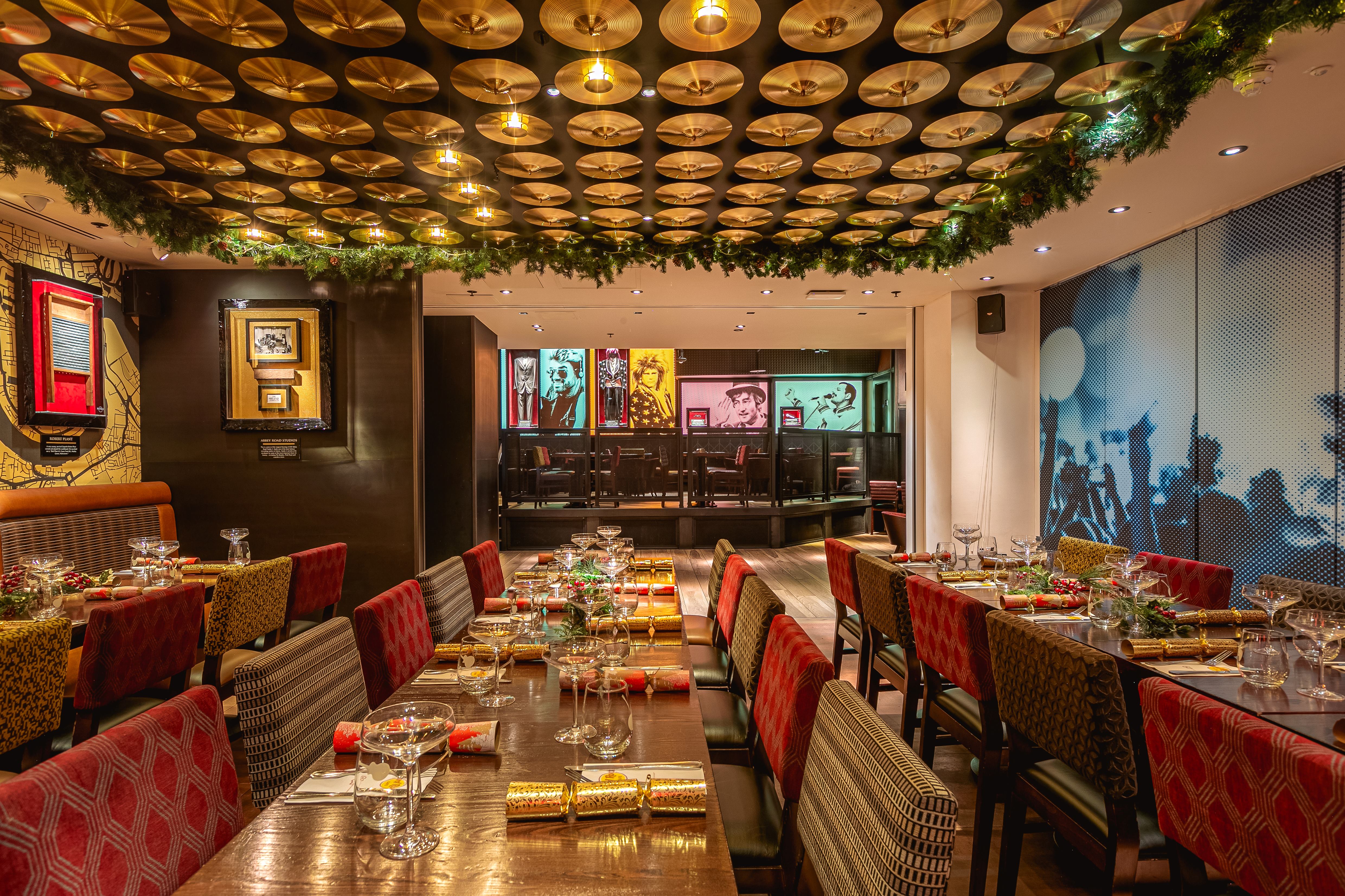 Legends Room at Hard Rock Cafe, vibrant venue with unique ceiling for events.