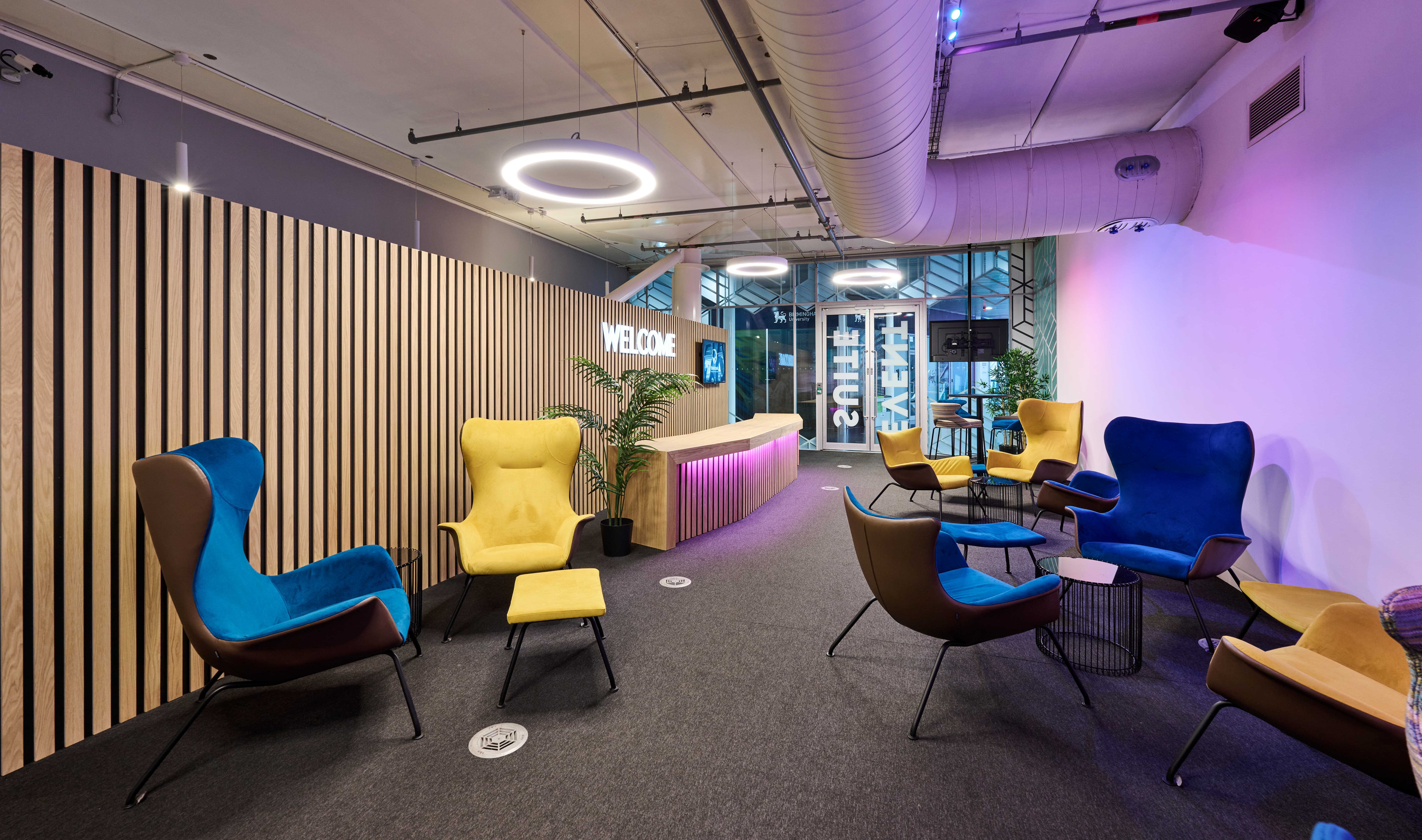 Modern Thinktank event suite featuring contemporary seating for networking and conferences.