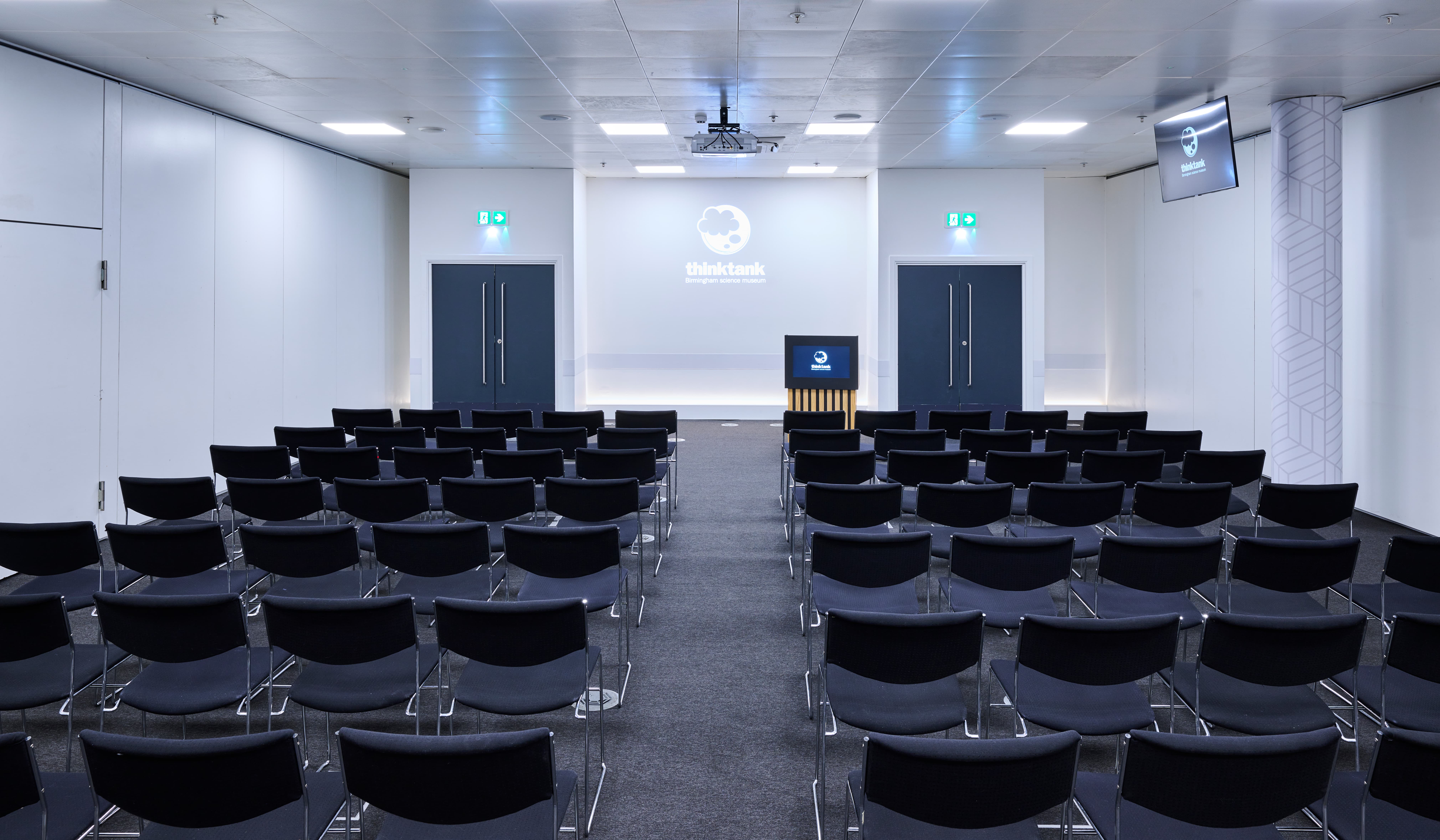 Theater-style Event Suite at Thinktank for professional corporate presentations and conferences.