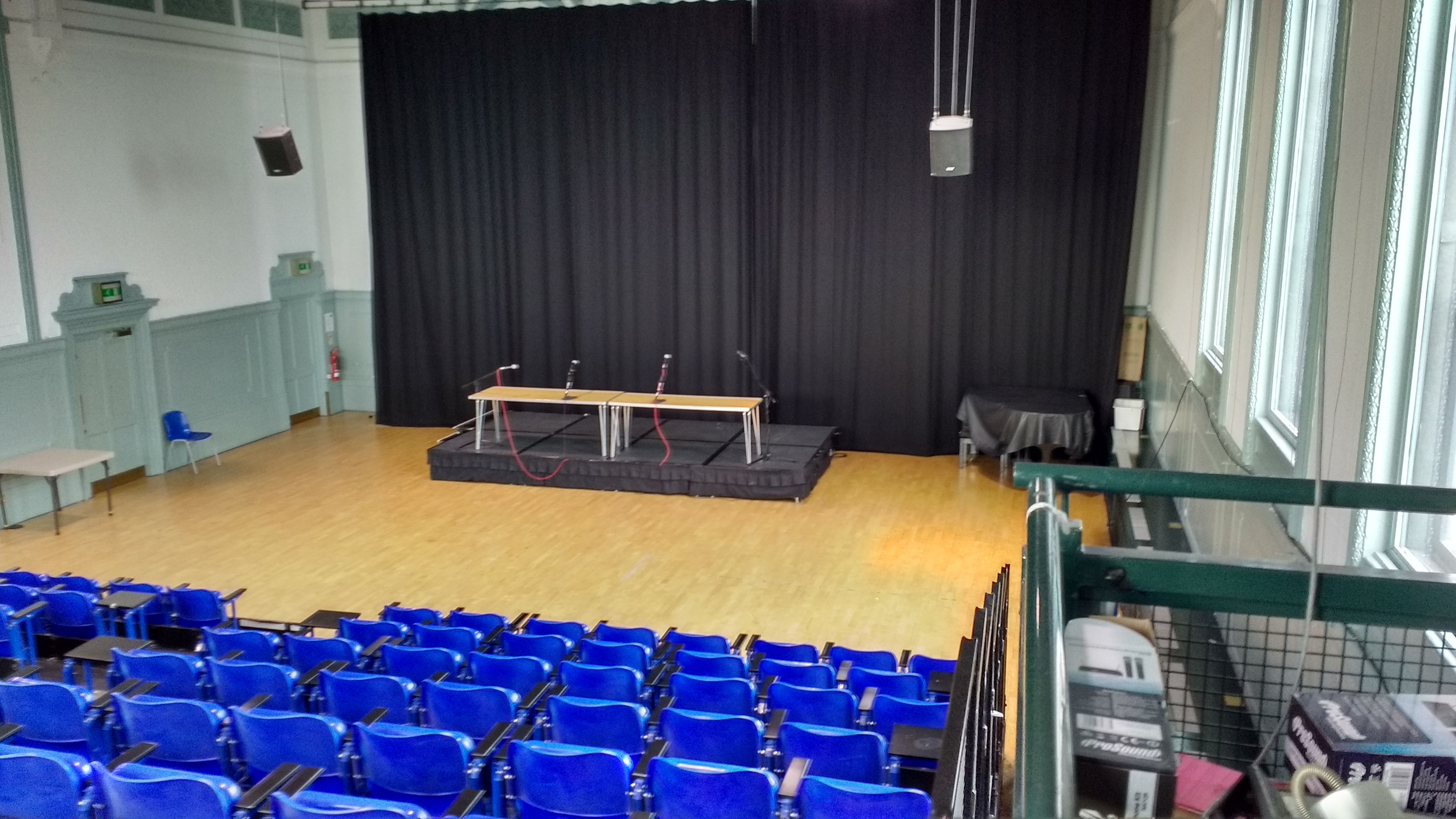 Main Hall at Wac Arts: professional event space with stage, ideal for conferences and presentations.